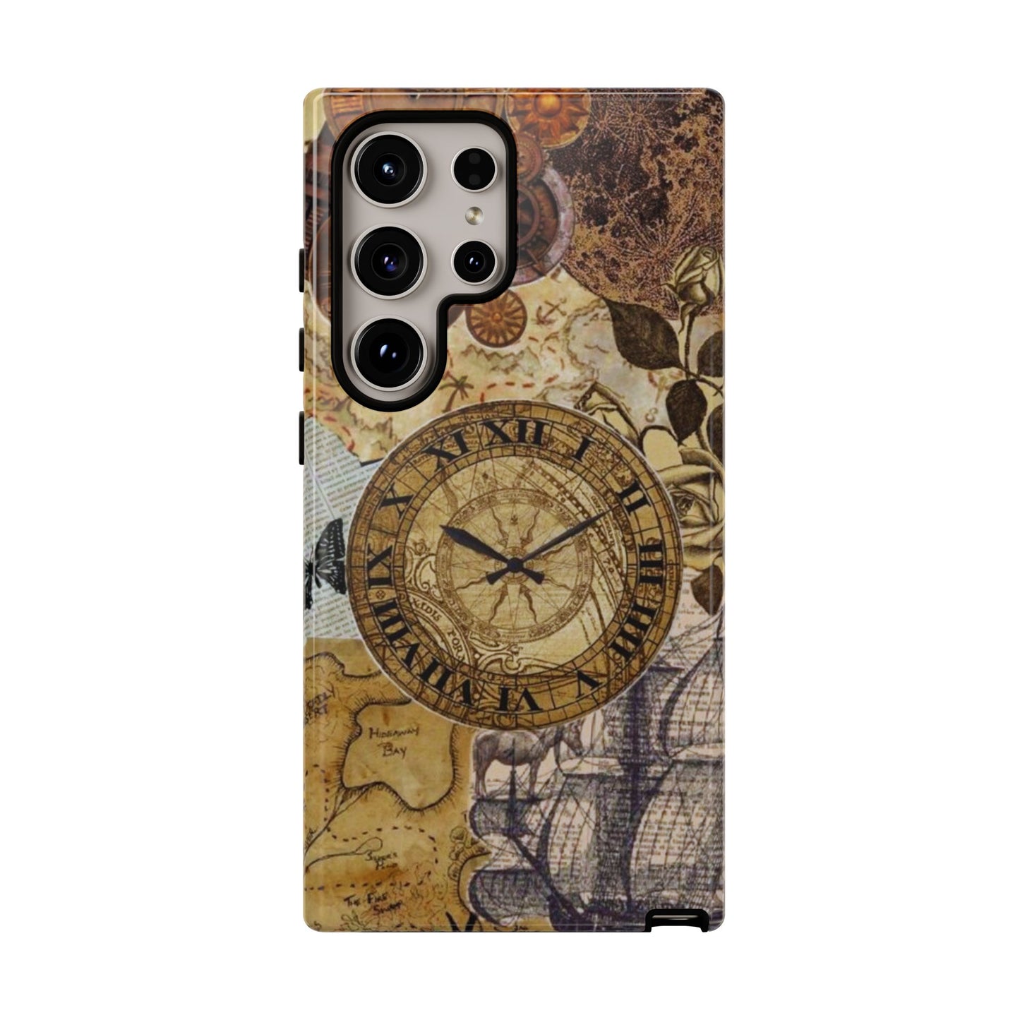 Steampunk Vintage Adventure Samsung Galaxy Case – Dual-Layer Protection with Antique Map and Clock Design
