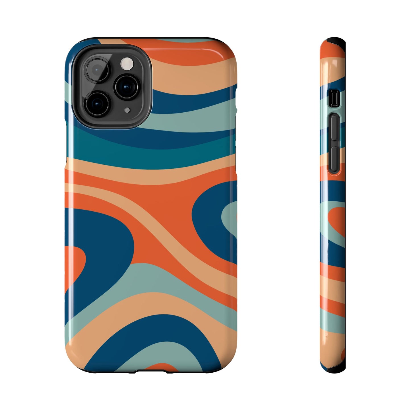 Retro Vibe Wavy Stripes iPhone Case – 70s-Inspired in Teal, Orange, and Rust