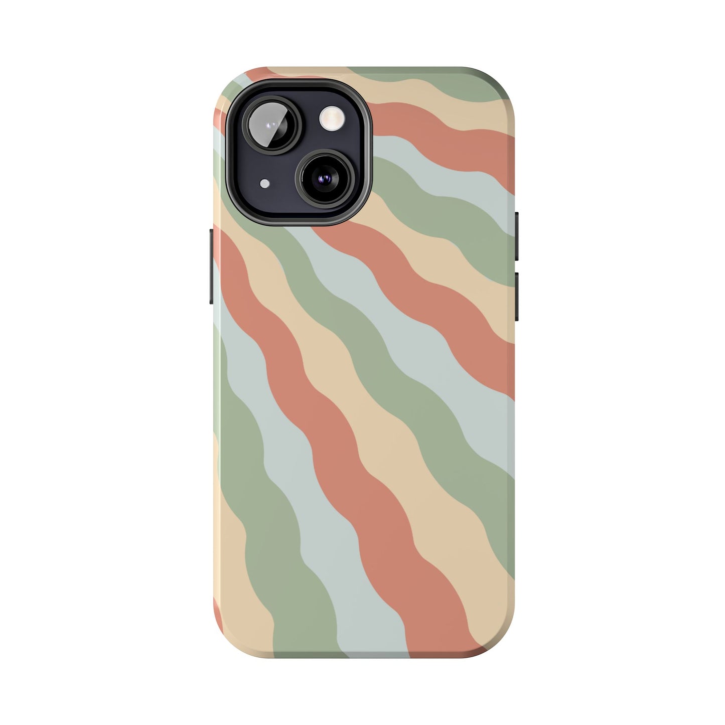 Earthy Retro Waves iPhone Case – 70s-Inspired Wavy Stripes in Soft Green, Cream, and Rust