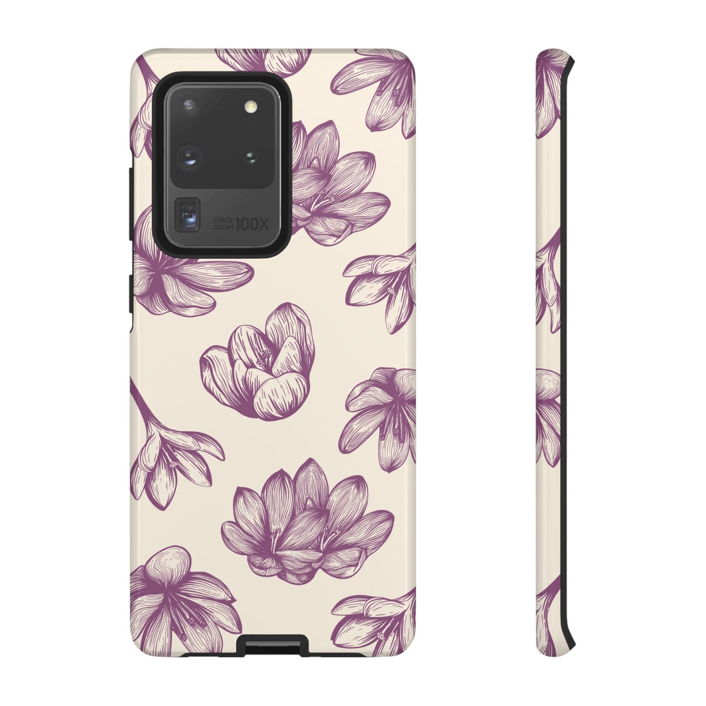 Vintage Botanical Floral Tough Samsung Galaxy  Case – Hand-Drawn Purple Flowers, Shockproof Design
