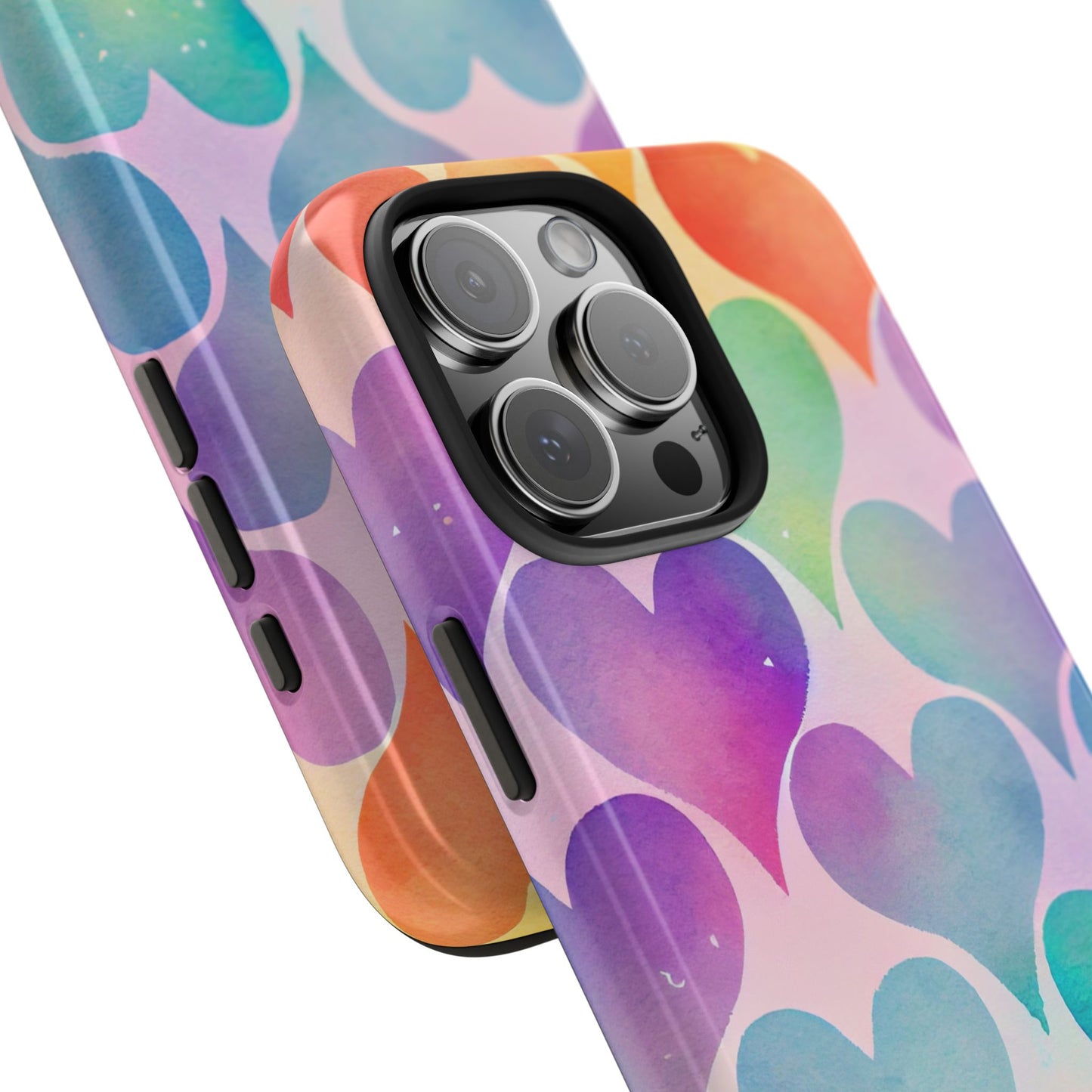 Rainbow Hearts Watercolor iPhone Case – Slim Design, Glossy Finish