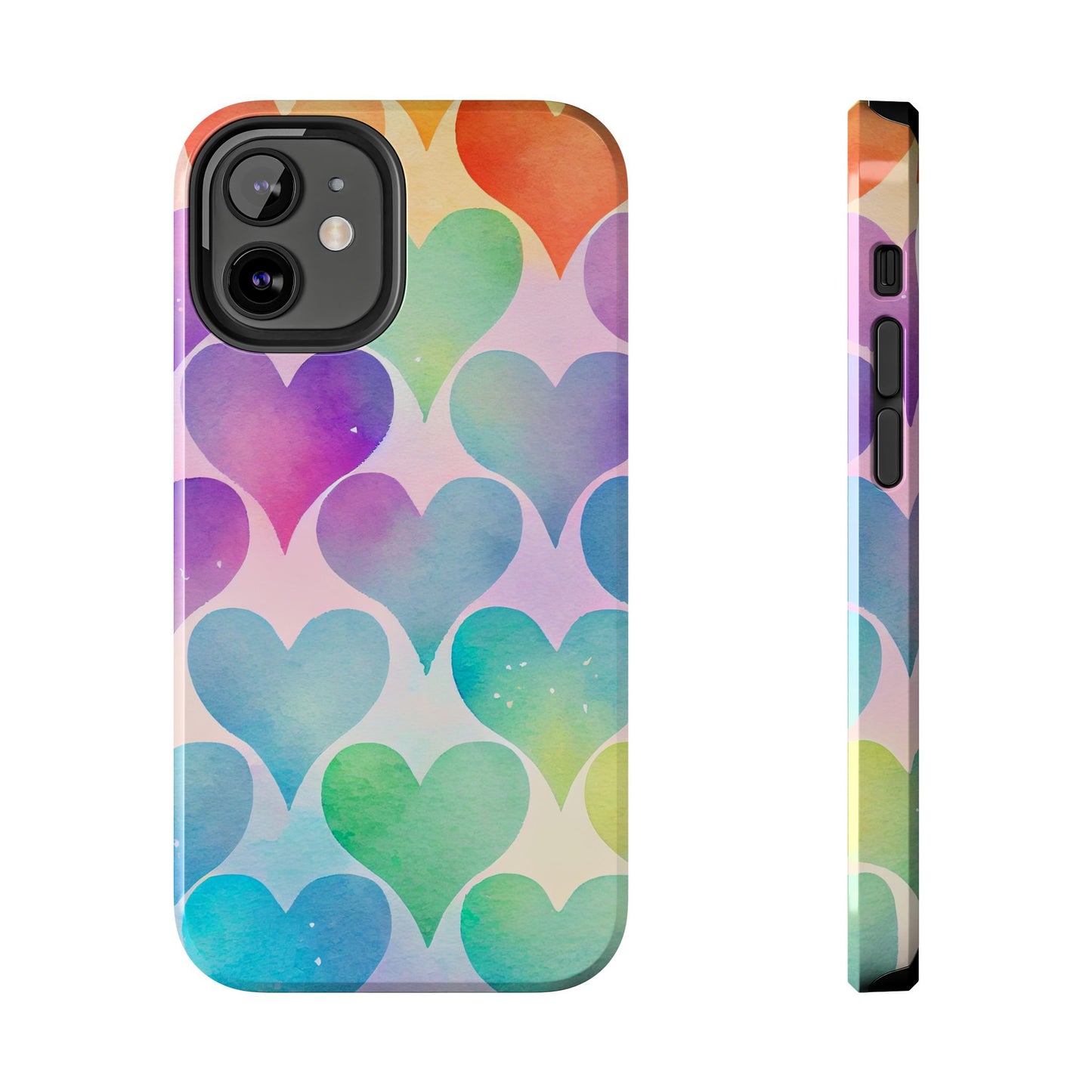 Rainbow Hearts Watercolor iPhone Case – Slim Design, Glossy Finish