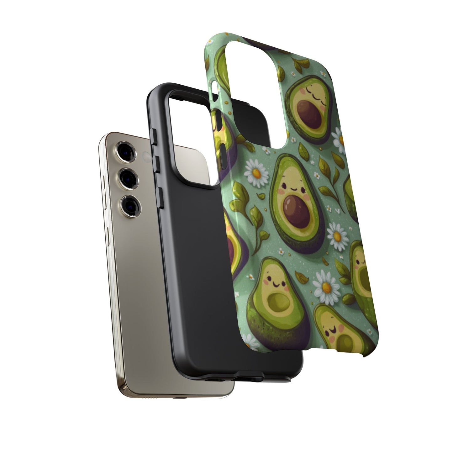Cute Avocado Samsung Galaxy Case – Adorable Kawaii Avocados with Daisies, Shock-Resistant