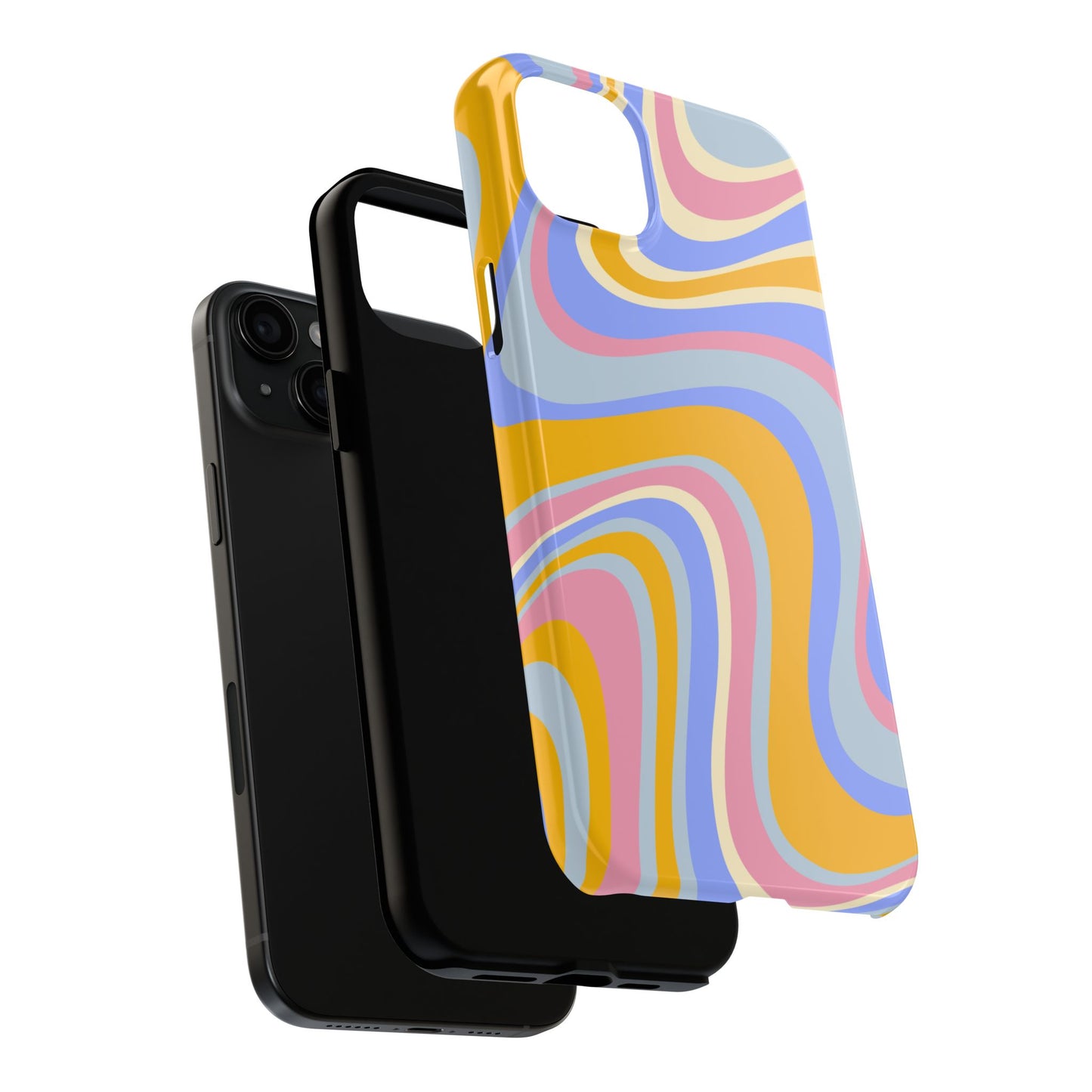Groovy Pastel Waves iPhone Case – 70s-Inspired Design with Dual-Layer Protection