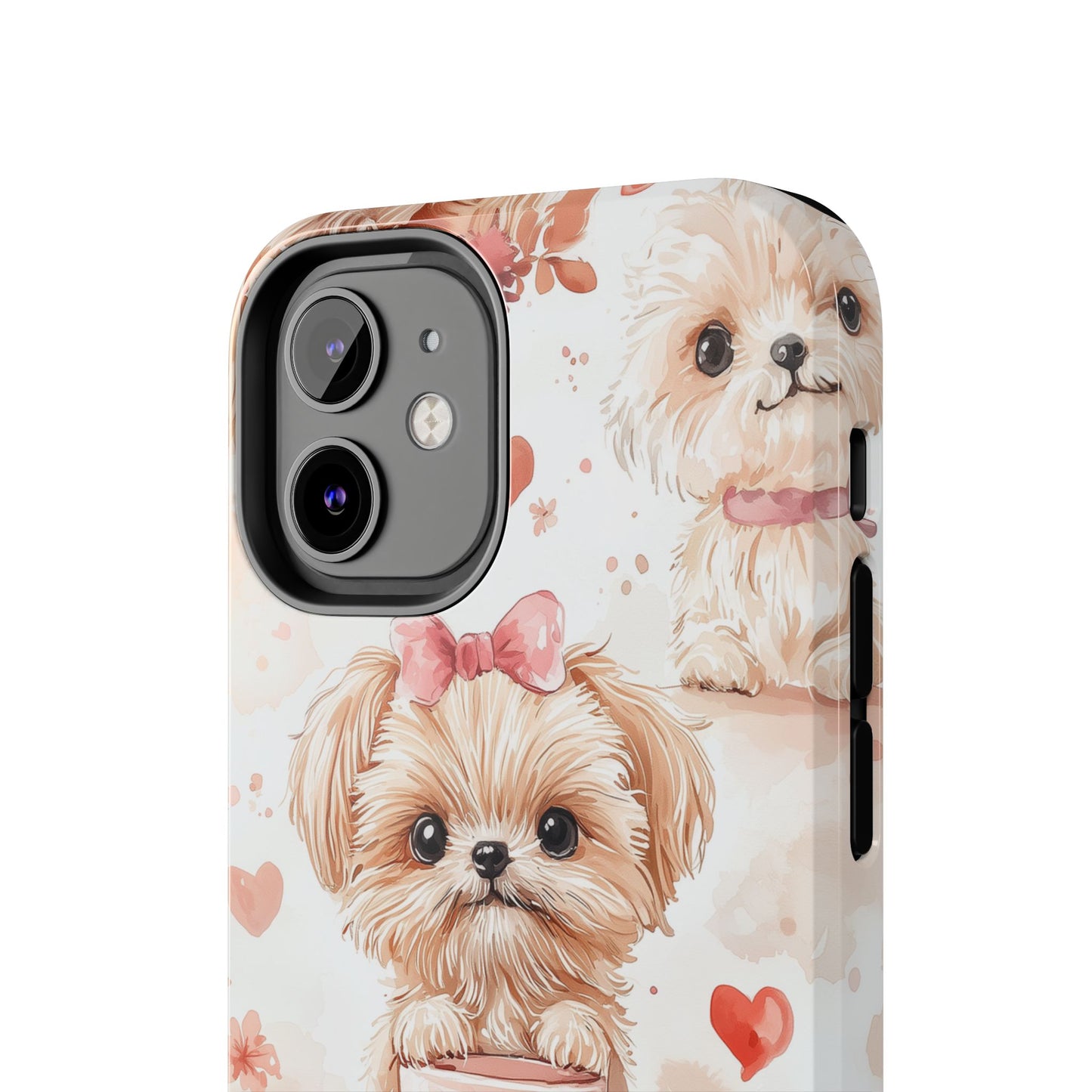 Puppies & Heart Mugs iPhone Case – Sweet Dog & Floral Design, Shockproof & Slim - BOGO Cases