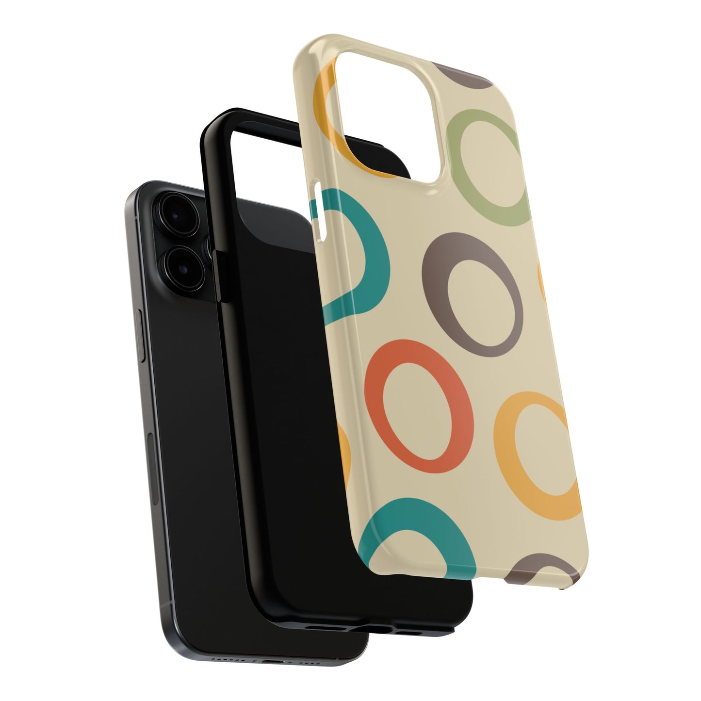 Retro Colorful Rings iPhone Case – Shockproof, Matte Finish, Dual-Layer Protection