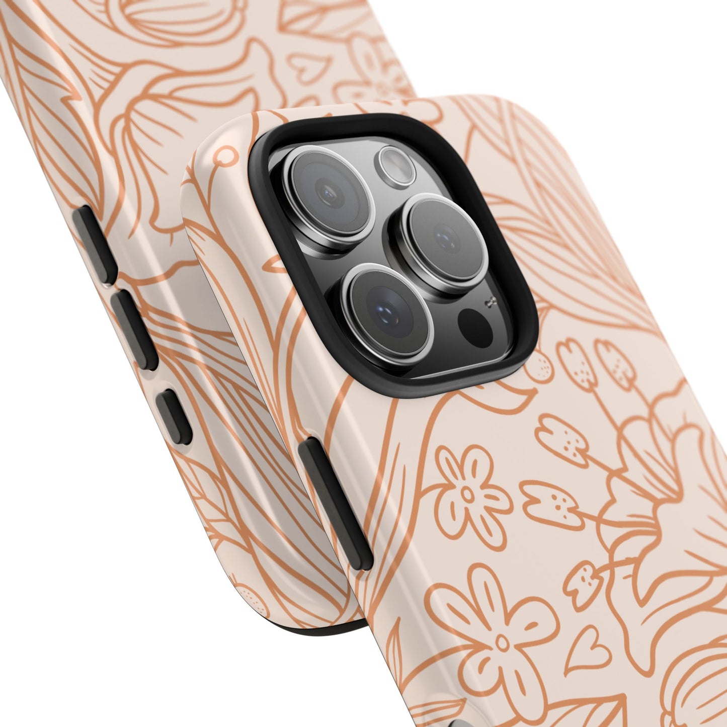 Soft Terracotta Floral Line Art Tough iPhone Case – Minimalist Botanical Design with Dual-Layer Protection