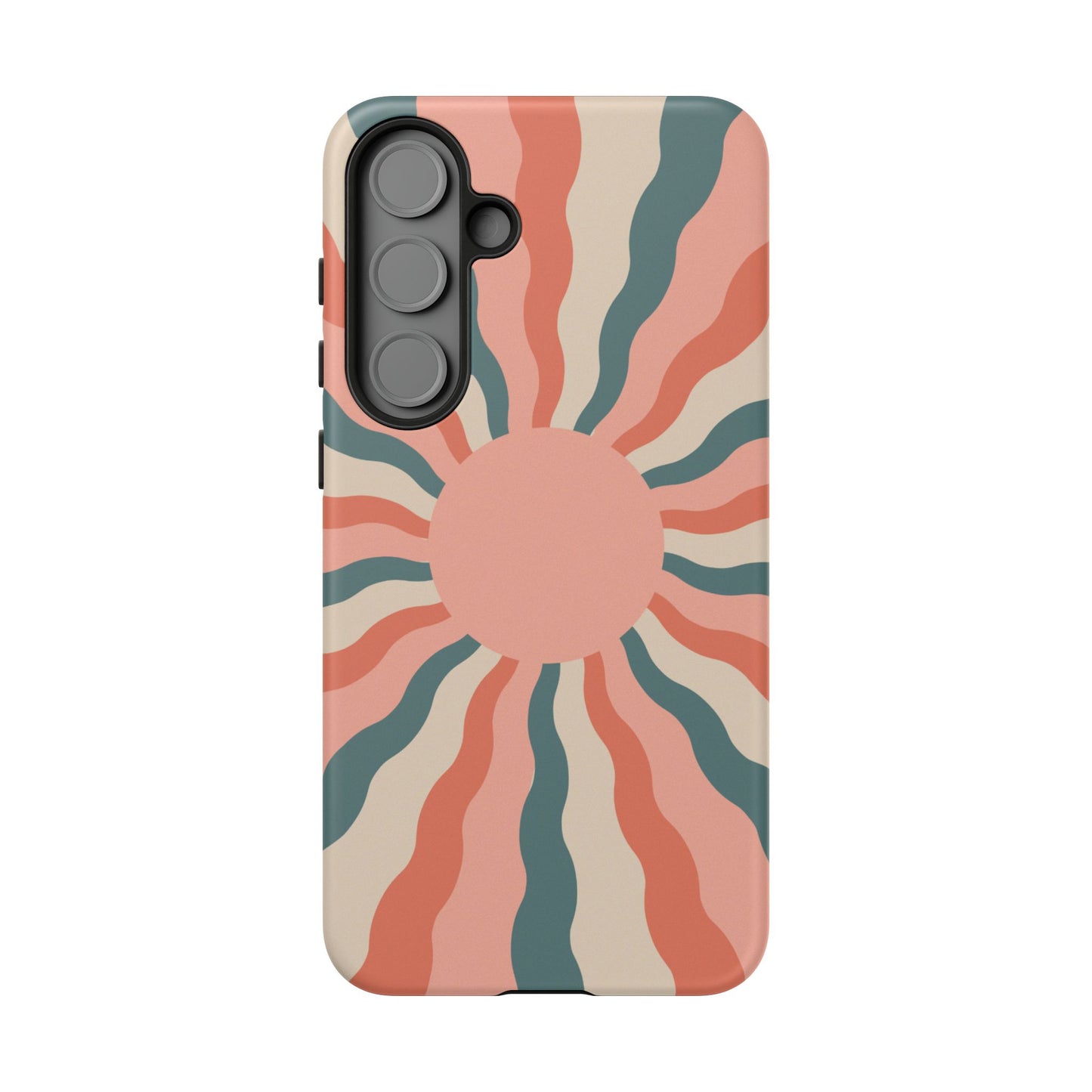 Retro Sunburst Samsung Galaxy Case – Bold 70s-Inspired Waves in Coral, Teal, and Cream