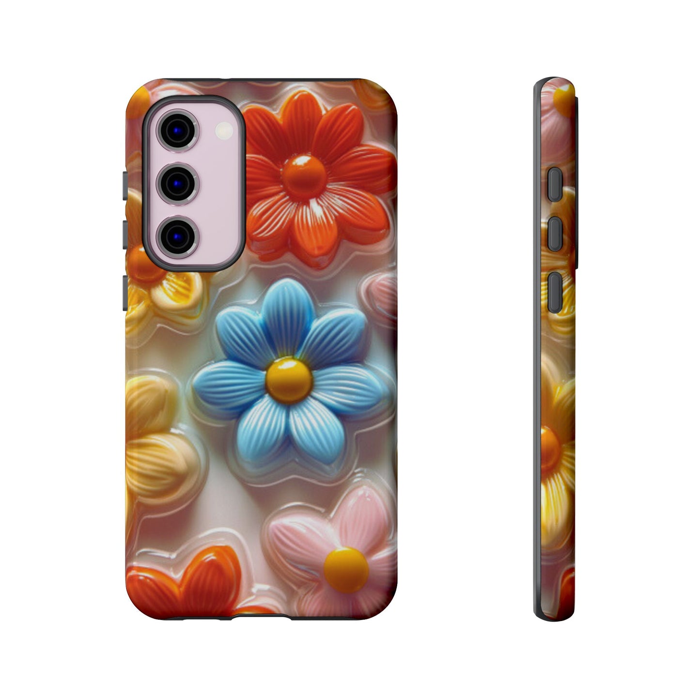 Glossy Retro Flower Samsung Galaxy Case – Colorful 3D Floral Design, Durable Protection
