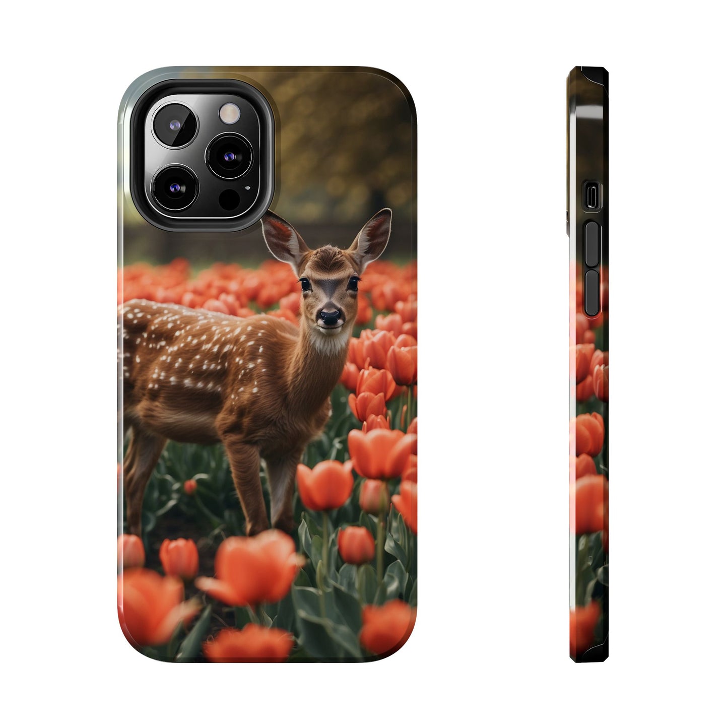Fawn Among Tulips iPhone Case