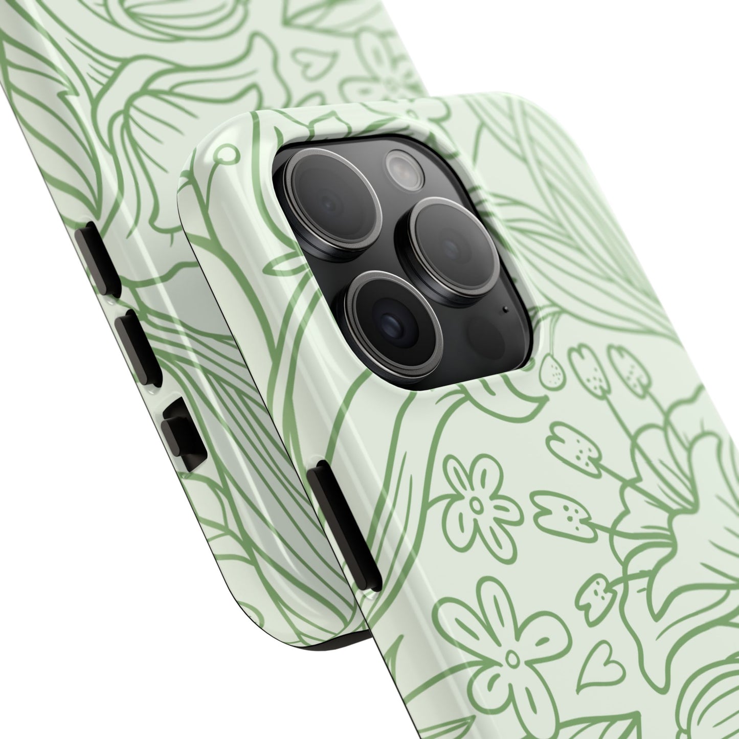 Sage Green Floral Line Art Tough iPhone Case – Minimalist Botanical Design with Dual-Layer Protection