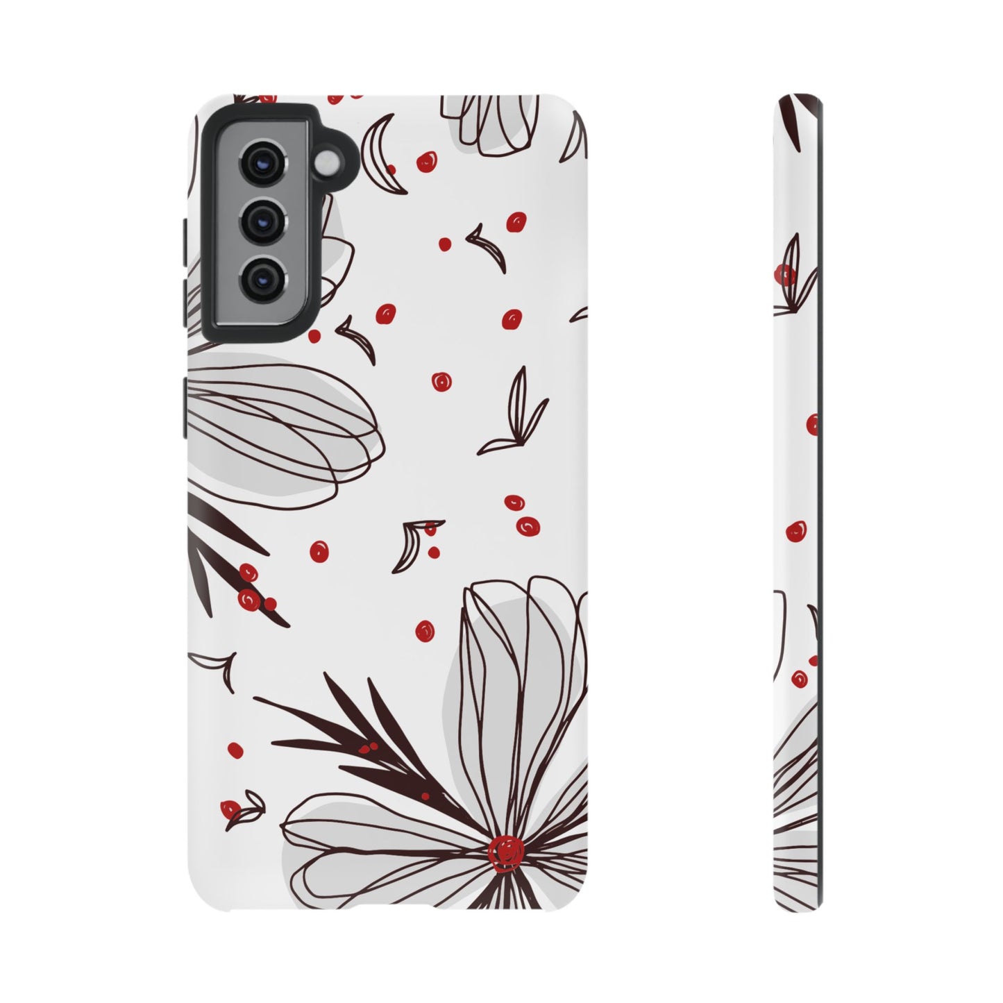 Minimalist Line Art Floral Tough Samsung Galaxy  Case – Bold Red and Black Design, Shockproof Protection