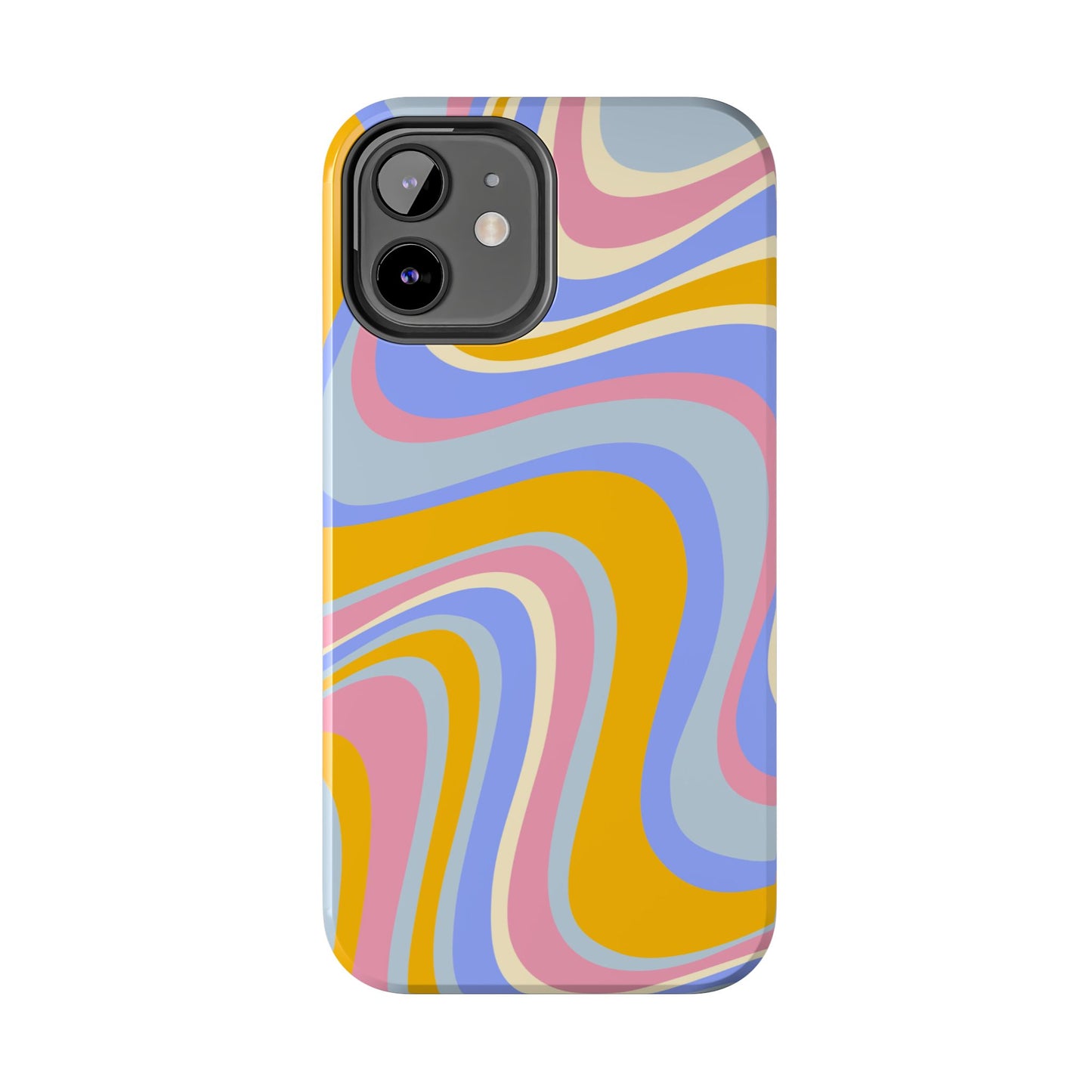 Groovy Pastel Waves iPhone Case – 70s-Inspired Design with Dual-Layer Protection