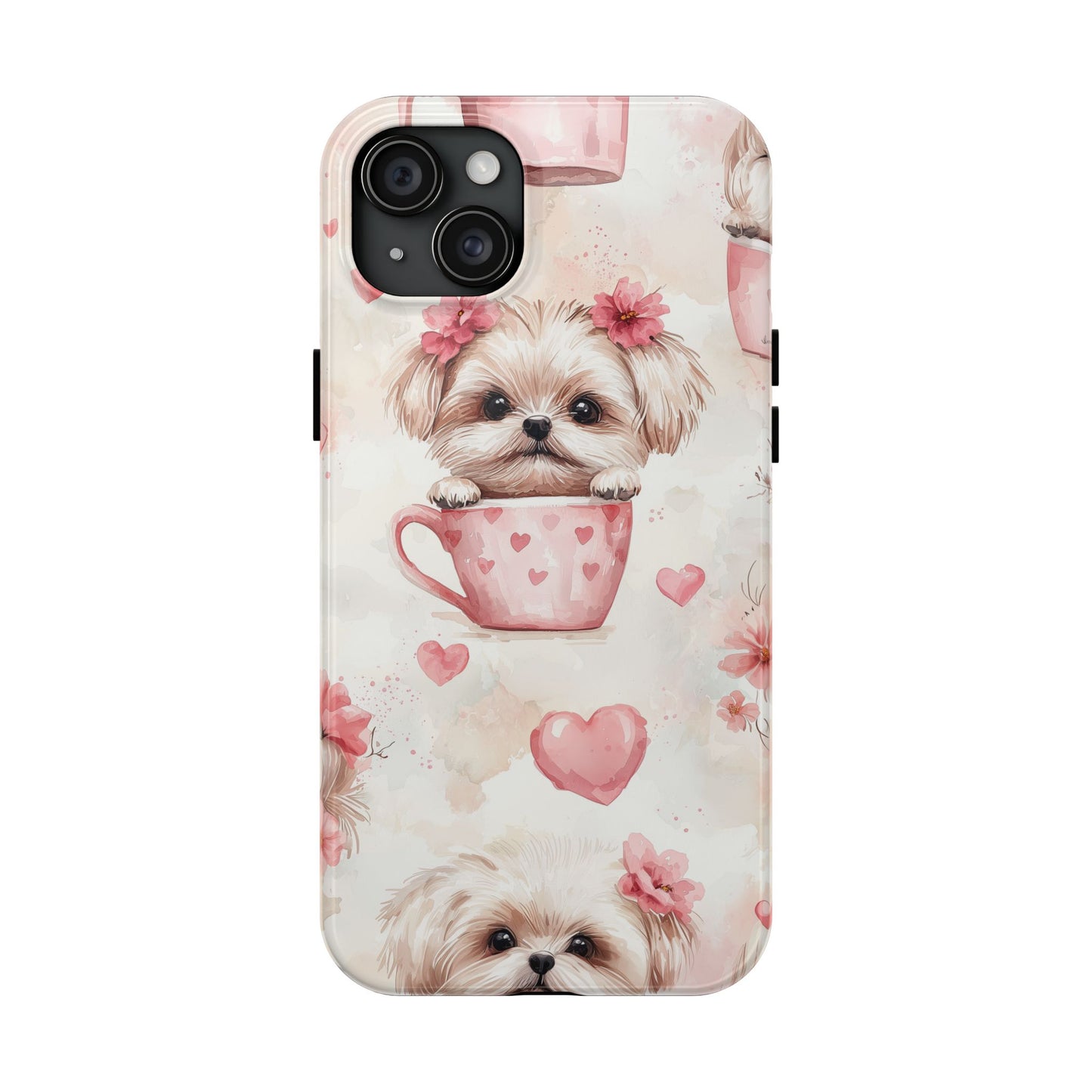 Floral Puppy in Teacup iPhone Case – Cute Pink Flower Design, Tough Dual - Layer Protection - BOGO Cases