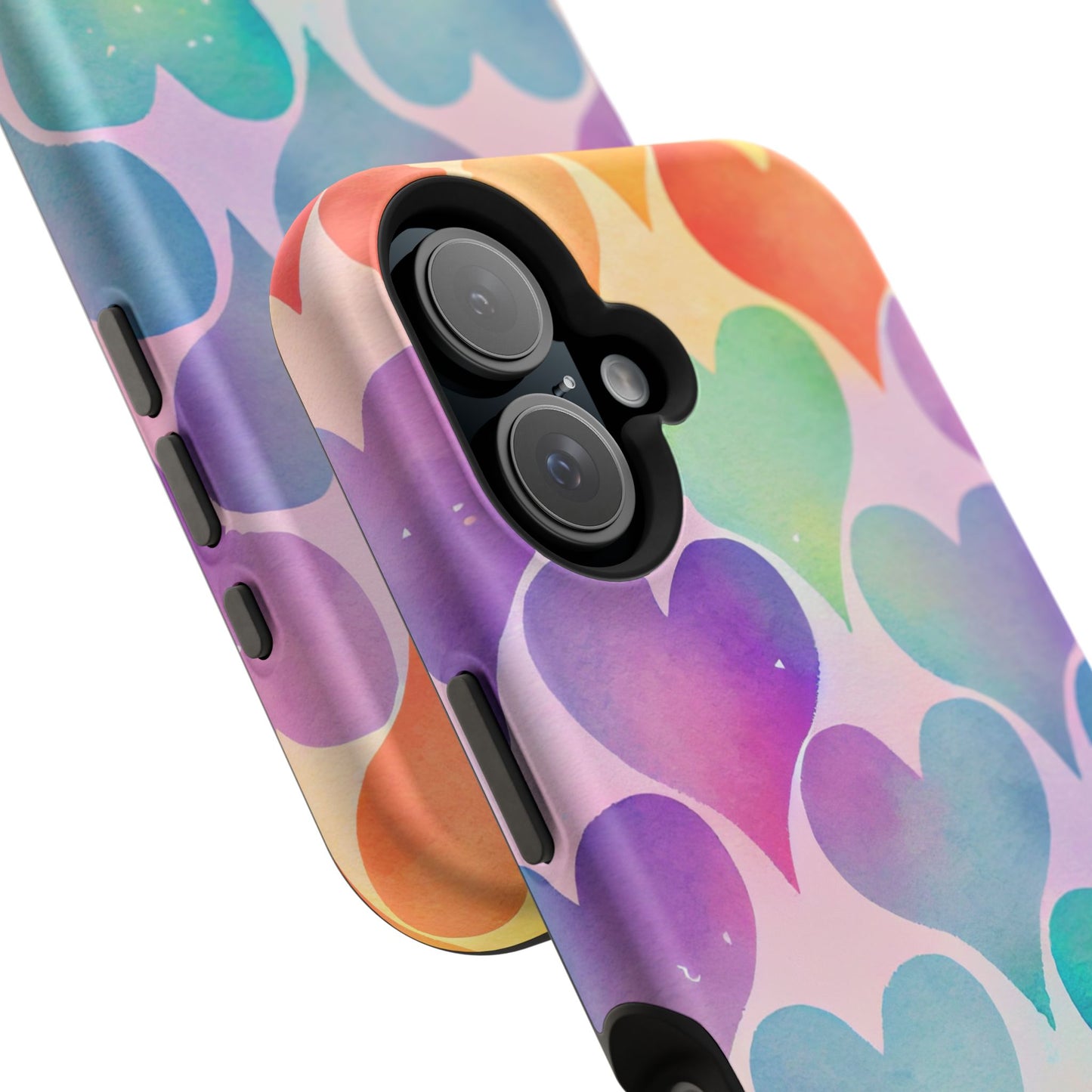 Rainbow Hearts Watercolor iPhone Case – Slim Design, Glossy Finish