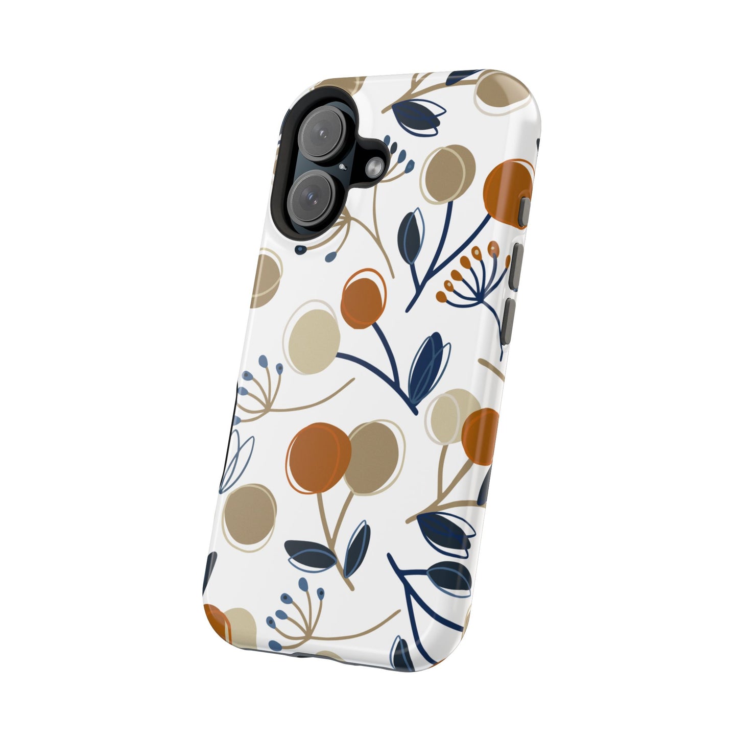 Modern Botanical Berries Tough MagSafe iPhone Case – Earthy Tones & Navy Accents, Shock-Resistant