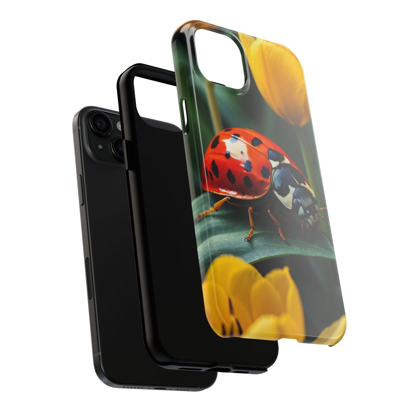 iPhone Case: Vibrant Ladybug Amidst a Lush Yellow Flower Garden