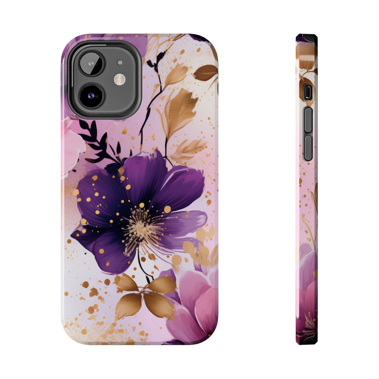 Elegant Purple & Gold Floral iPhone Case - Luxe Flower Design