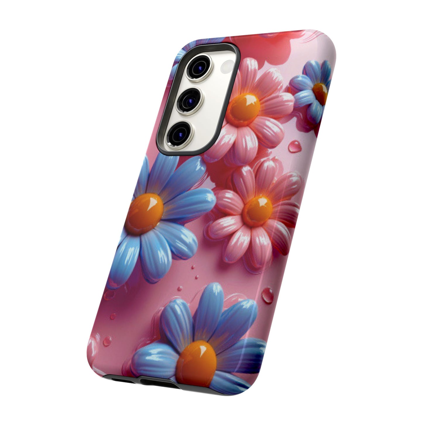 Pastel Daisy 3D Samsung Galaxy  Case – Glossy Pink and Blue Floral Design, Full Protection