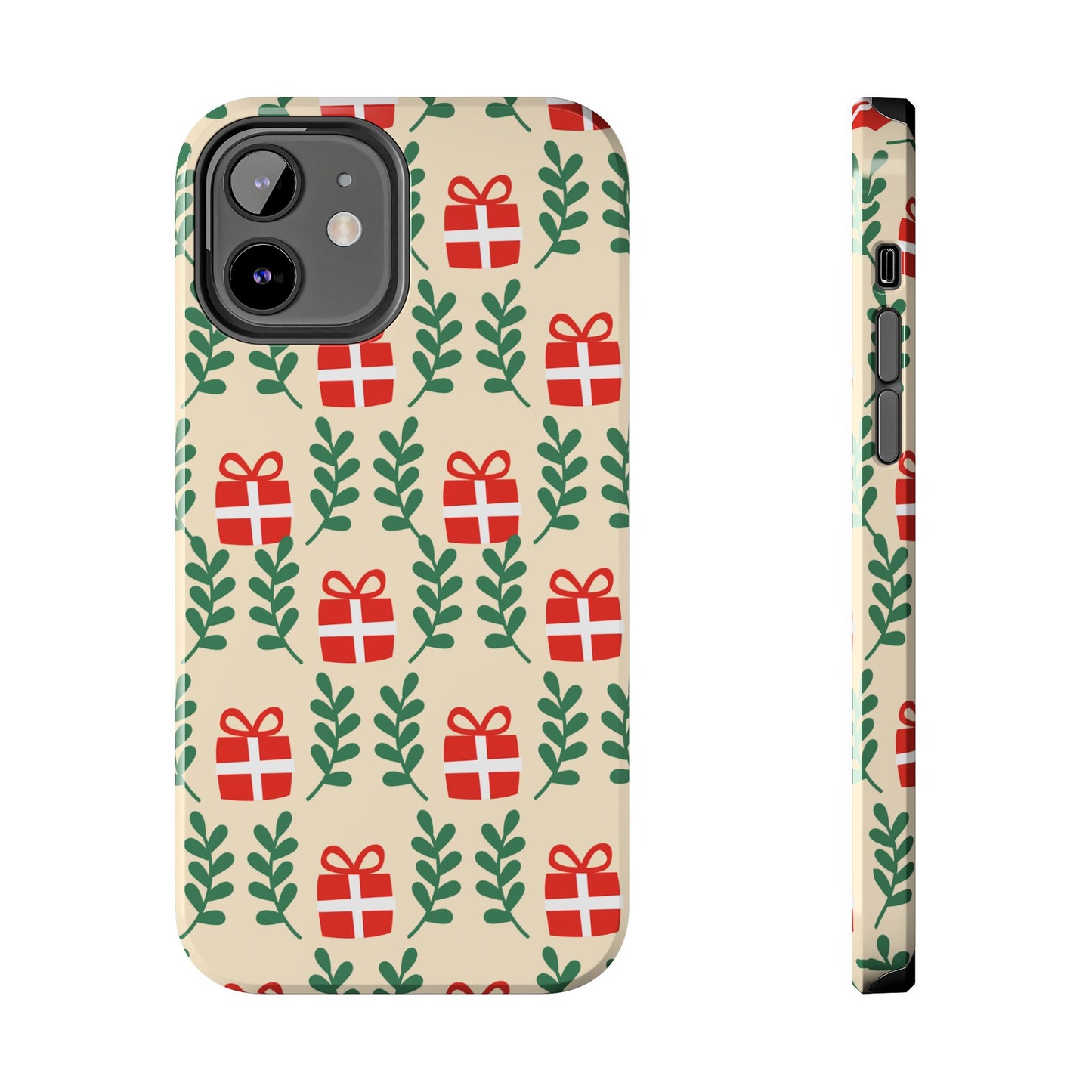 iPhone Case: Holiday Cheer – Red Gifts & Green Leaves