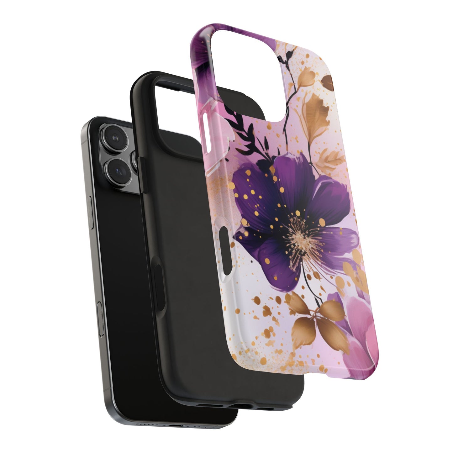 Elegant Purple & Gold Floral iPhone Case - Luxe Flower Design