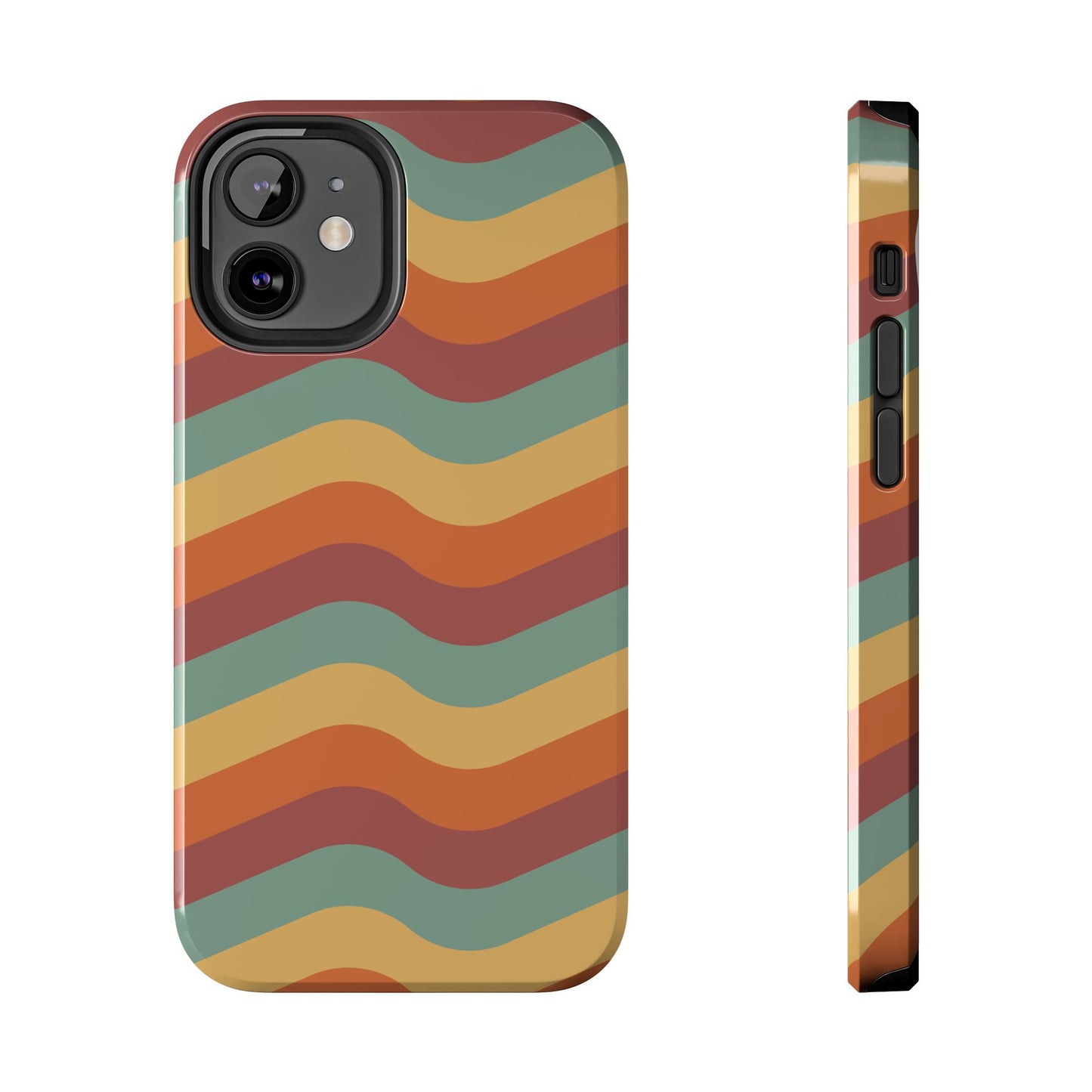 Retro Vibe Wavy Stripes iPhone Case – 70s-Inspired in Teal, Orange, and Rust