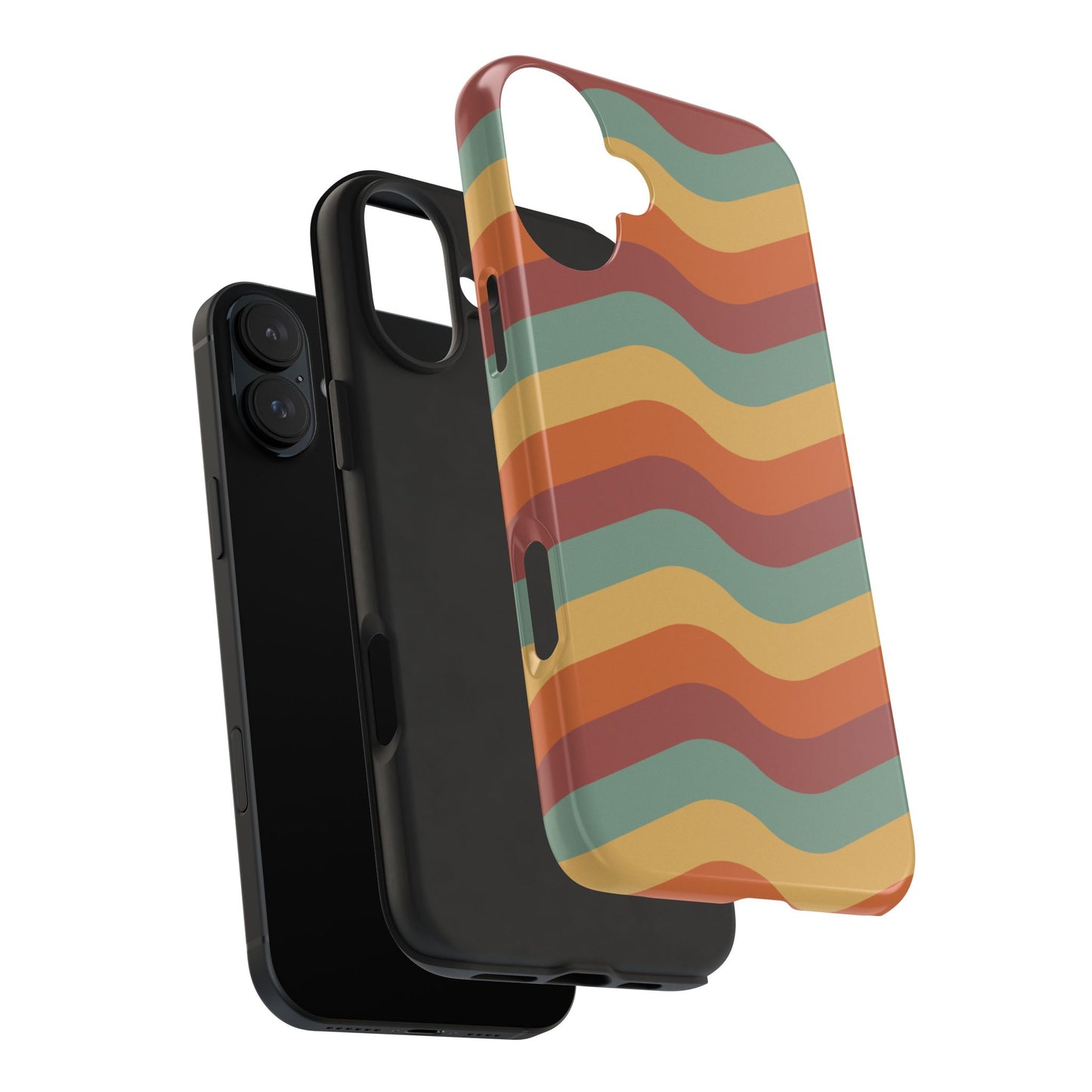 Retro Vibe Wavy Stripes iPhone Case – 70s-Inspired in Teal, Orange, and Rust
