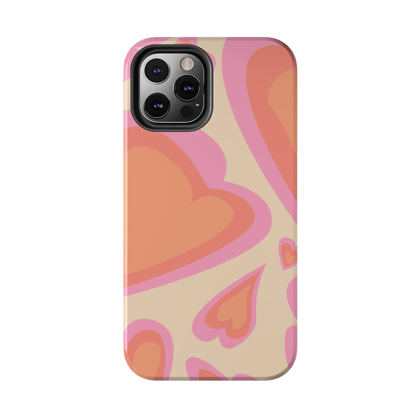 Retro Pink Hearts iPhone Case – Shock-Resistant, Matte Finish, Dual-Layer Protection