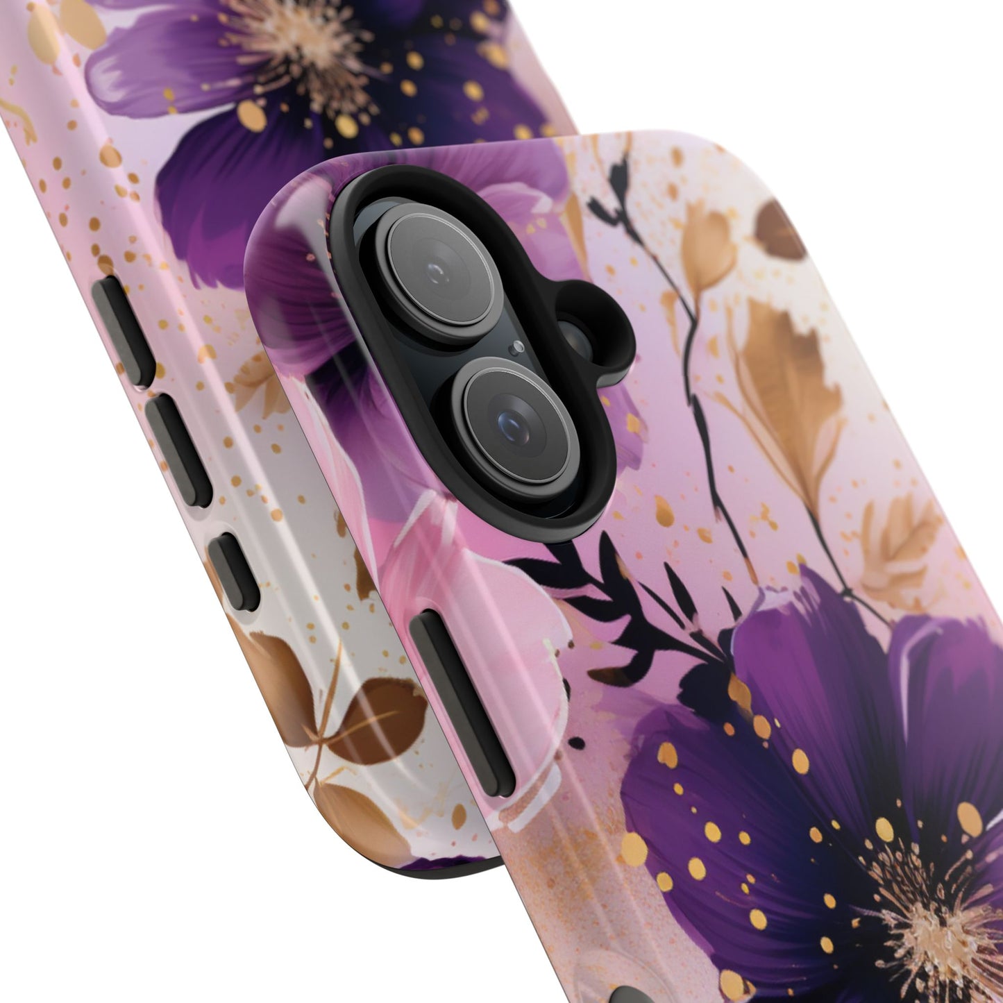Elegant Purple & Gold Floral iPhone Case - Luxe Flower Design