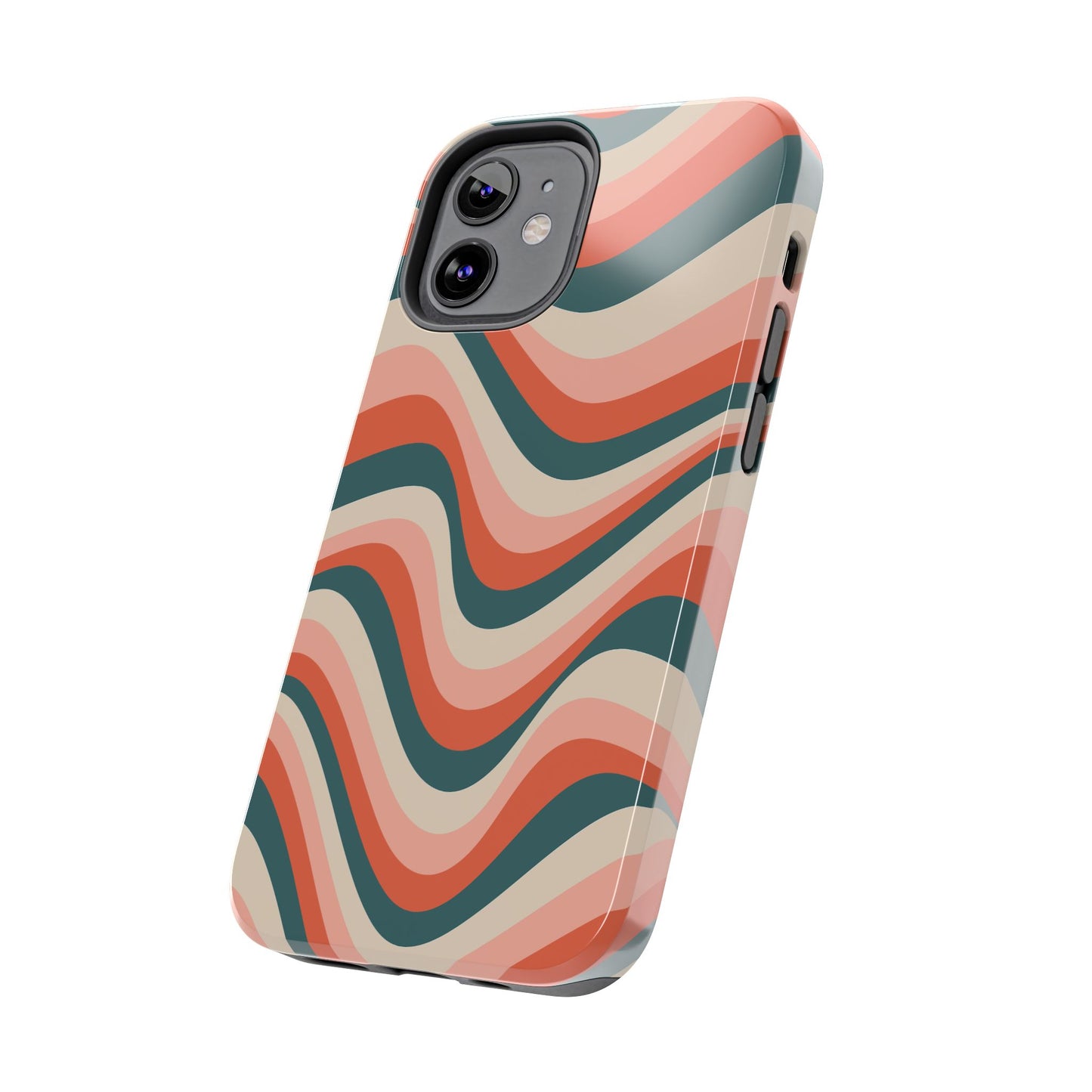 Groovy Waves iPhone Case – Retro 70s-Inspired Stripes in Coral, Cream, and Teal