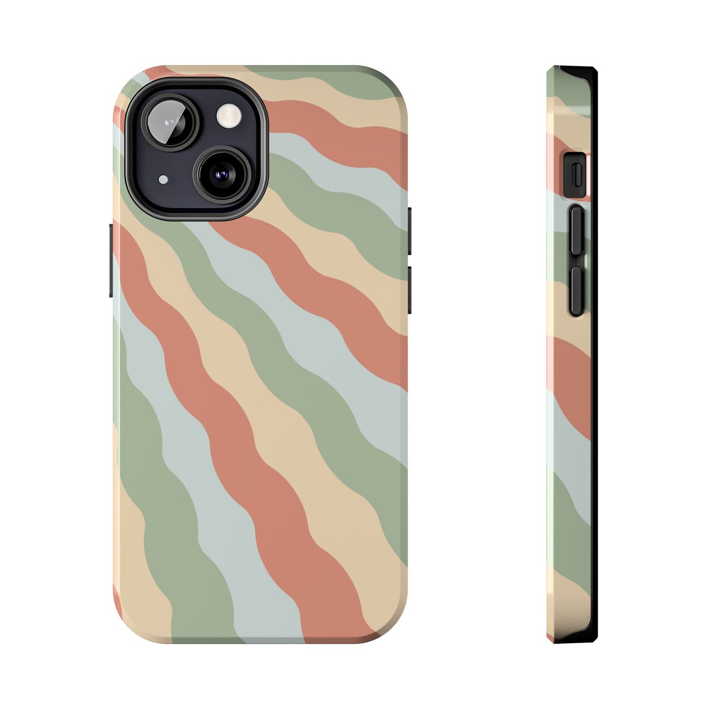 Earthy Retro Waves iPhone Case – 70s-Inspired Wavy Stripes in Soft Green, Cream, and Rust