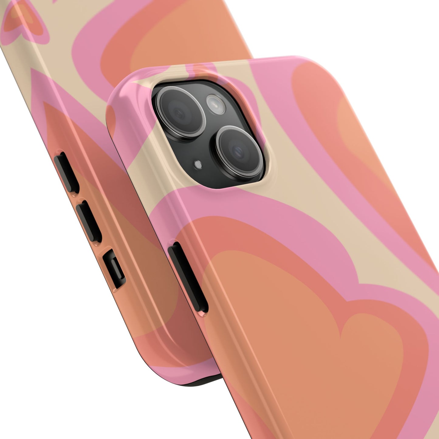 Retro Pink Hearts iPhone Case – Shock-Resistant, Matte Finish, Dual-Layer Protection