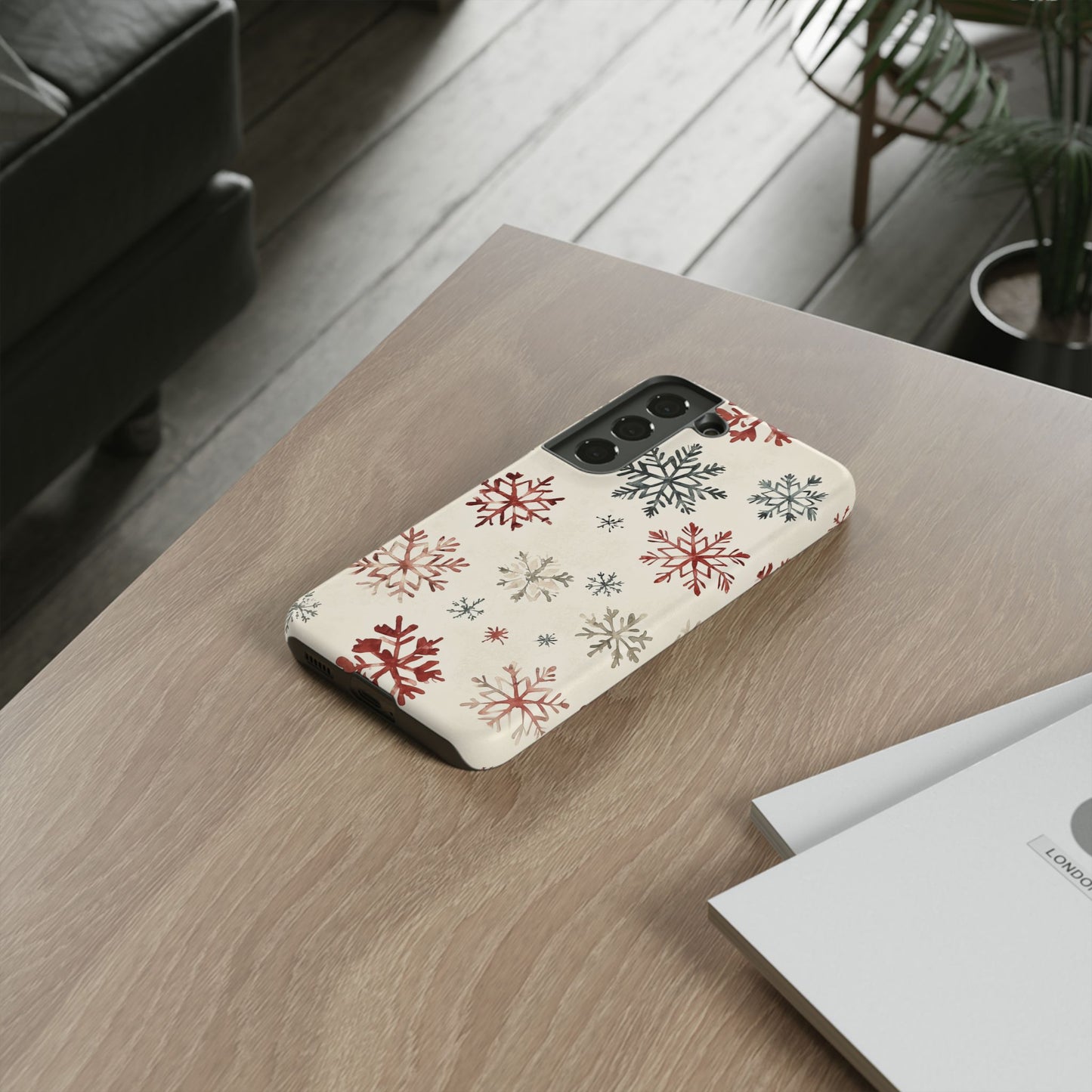 Vintage Red and Gray Snowflake Pattern – Samsung Galaxy Series Case