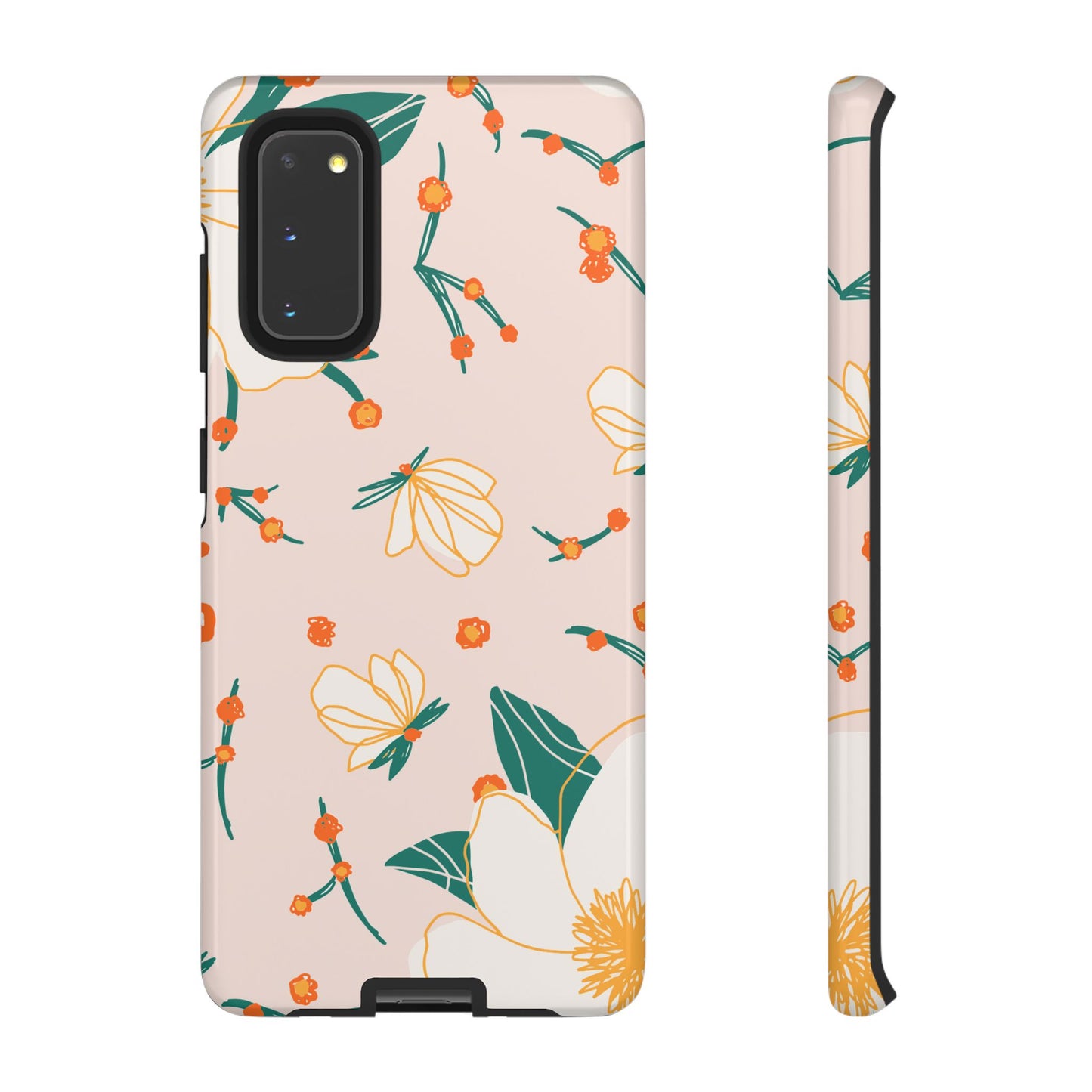 Elegant Magnolia Blossom Tough Samsung Galaxy Case – Soft Blush Background, Shock-Resistant Design