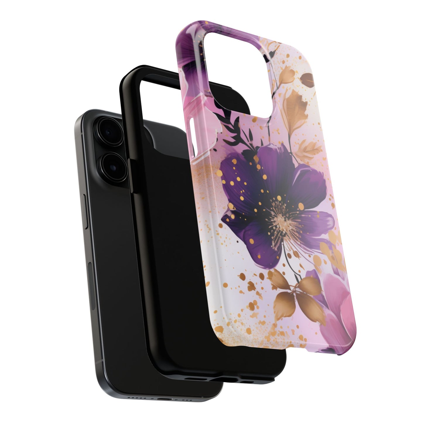 Elegant Purple & Gold Floral iPhone Case - Luxe Flower Design