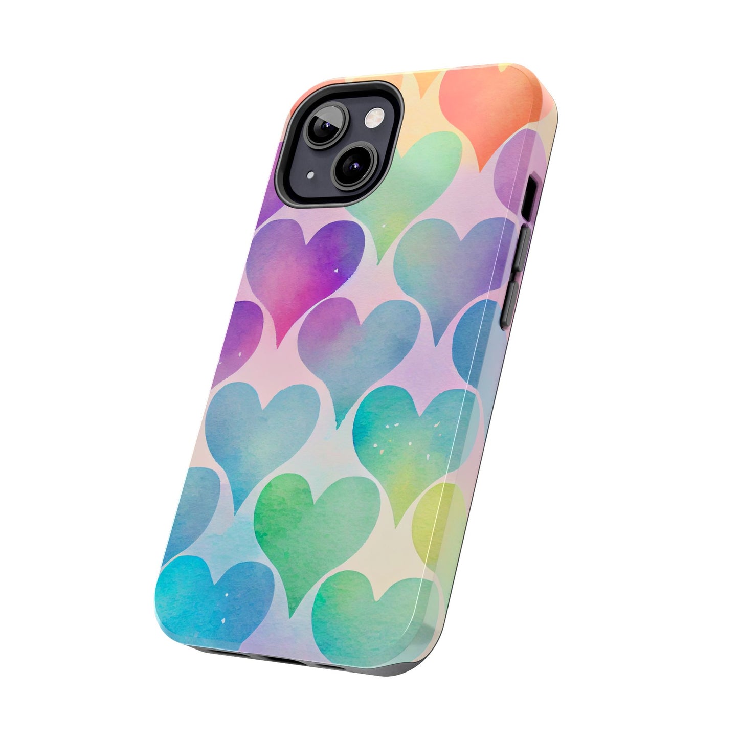 Rainbow Hearts Watercolor iPhone Case – Slim Design, Glossy Finish