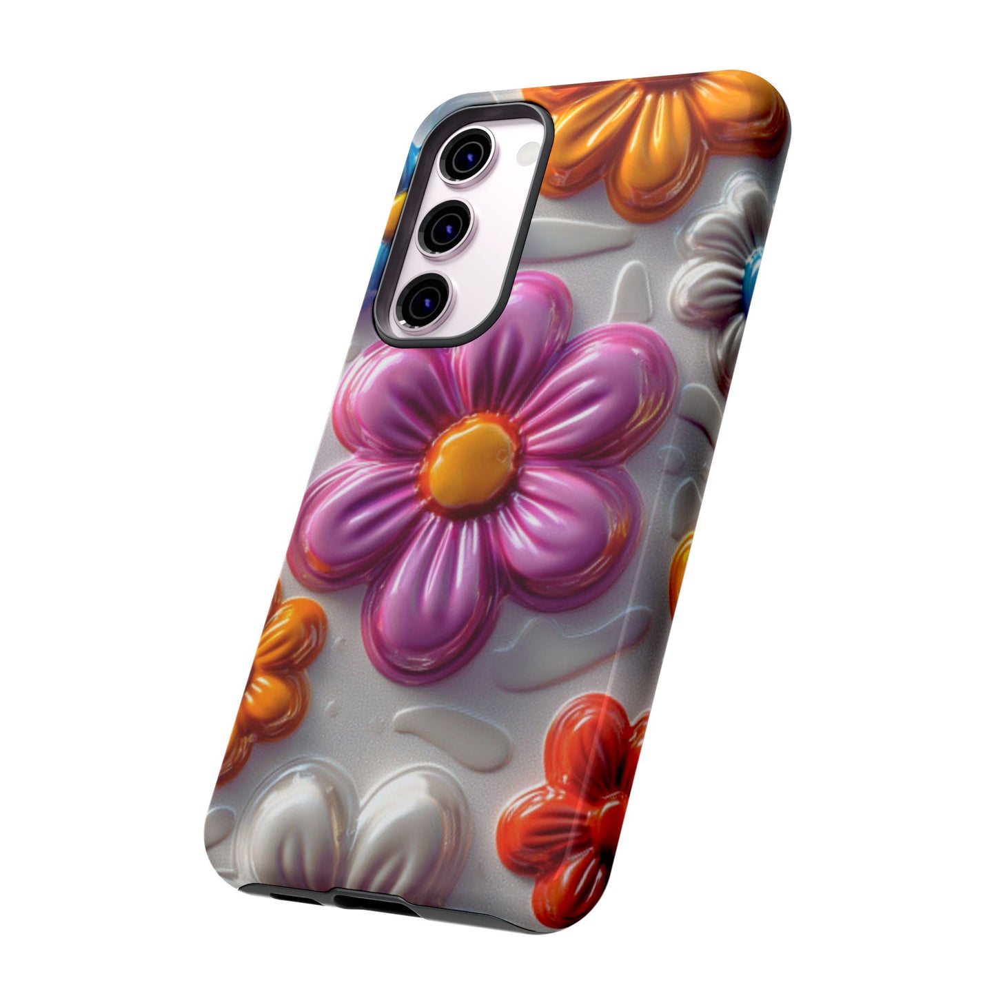 Glossy 3D Floral Samsung Galaxy  Case – Colorful Flower Pattern, Durable Protection