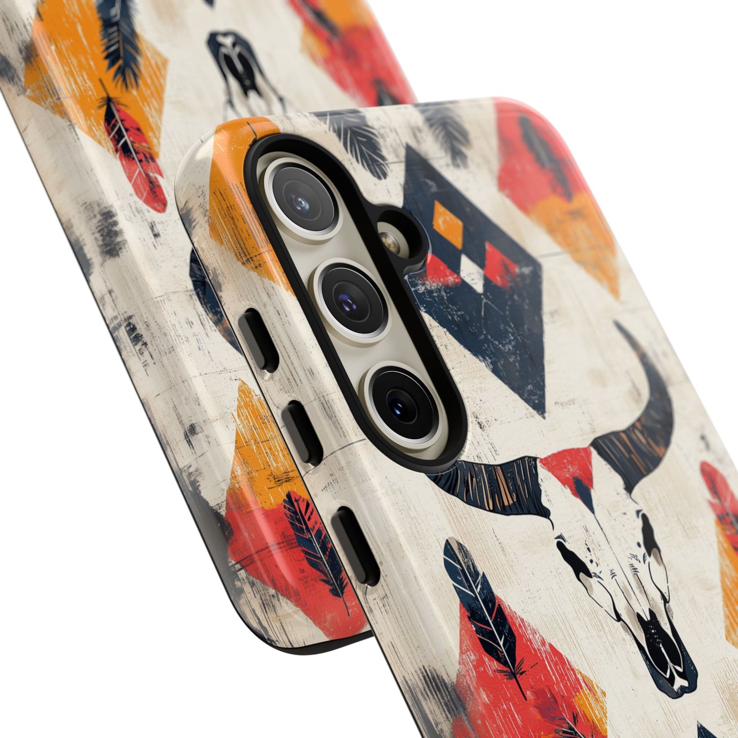 Western Bull Skull & Feathers Tough Samsung Galaxy Case – Bold Tribal Design, Dual-Layer Protection