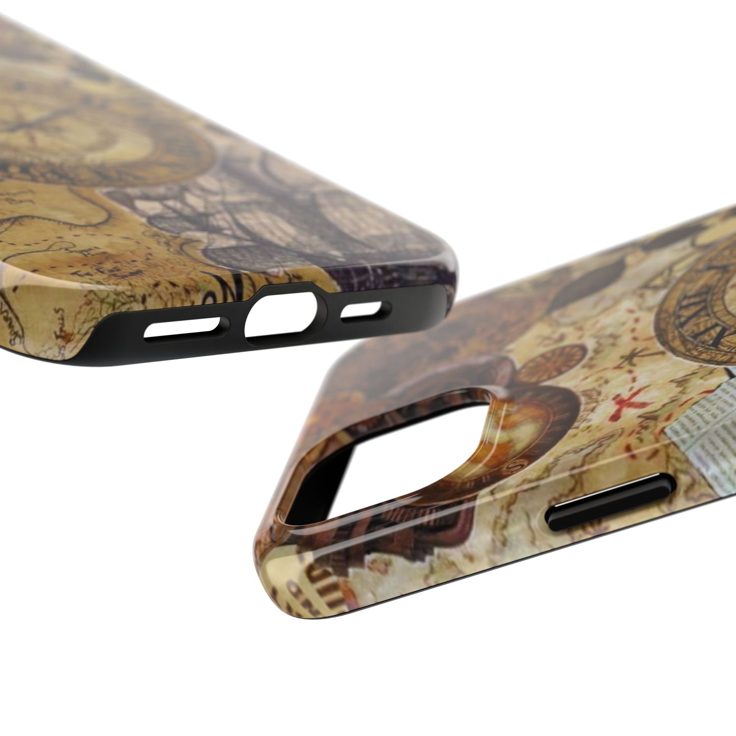 Steampunk Vintage Adventure iPhone Case – Dual - Layer Protection with Antique Map and Clock Design - BOGO Cases