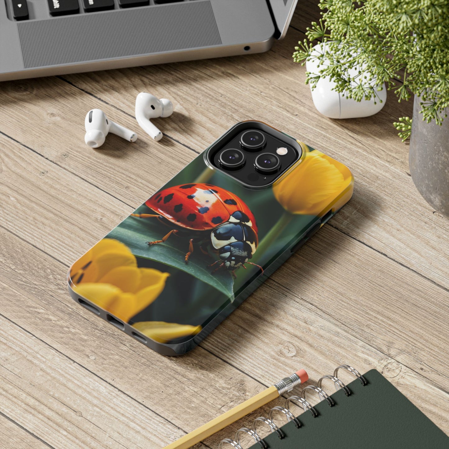 iPhone Case: Vibrant Ladybug Amidst a Lush Yellow Flower Garden