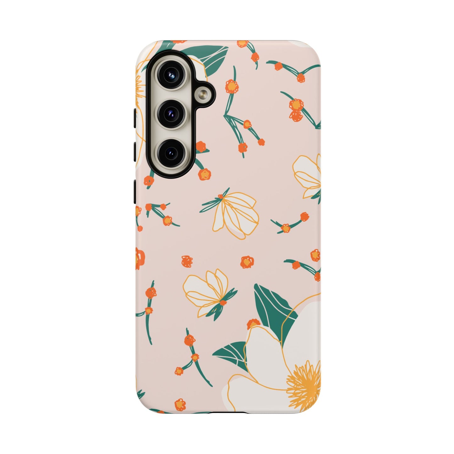 Elegant Magnolia Blossom Tough Samsung Galaxy Case – Soft Blush Background, Shock-Resistant Design