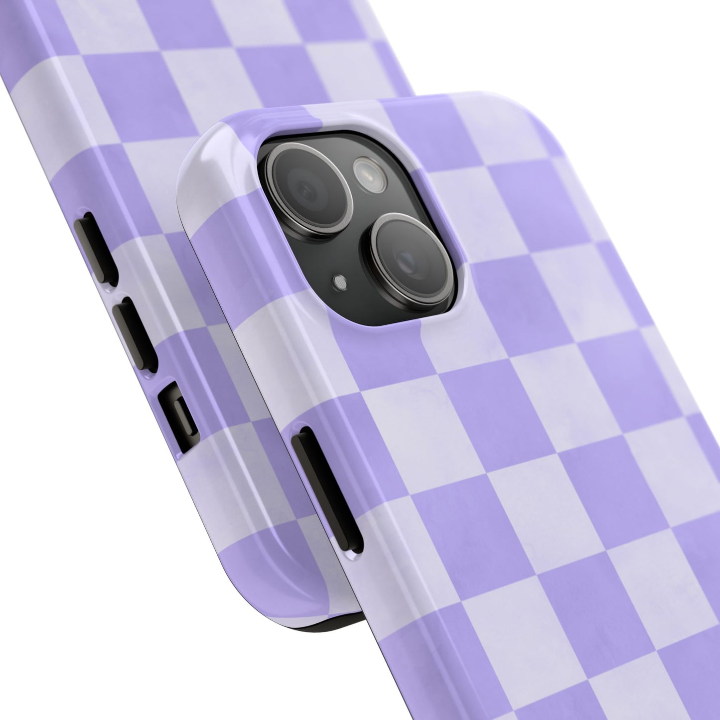 Lavender Checkerboard iPhone Case – Shockproof, Smooth Matte Finish, Dual-Layer Design