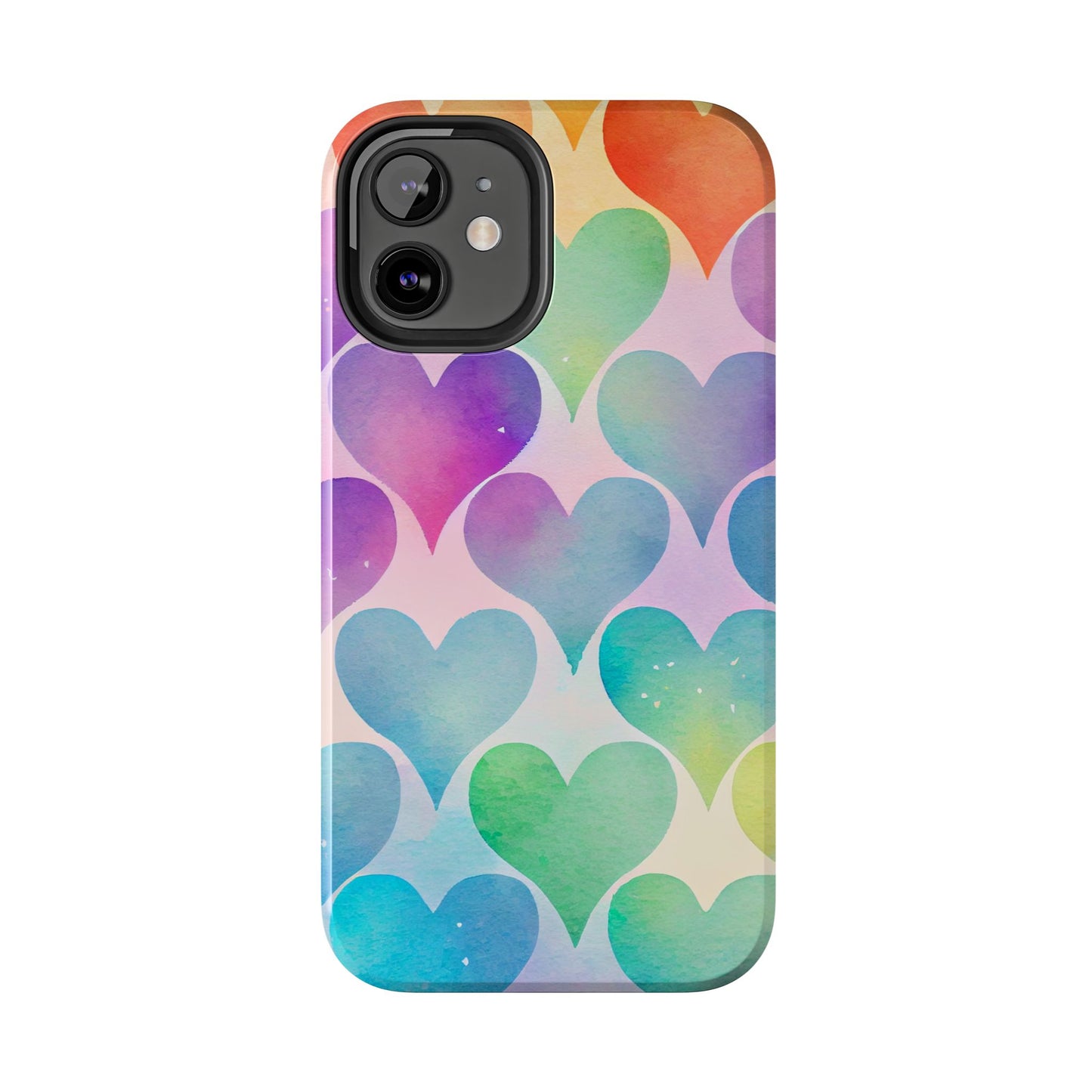 Rainbow Hearts Watercolor iPhone Case – Slim Design, Glossy Finish