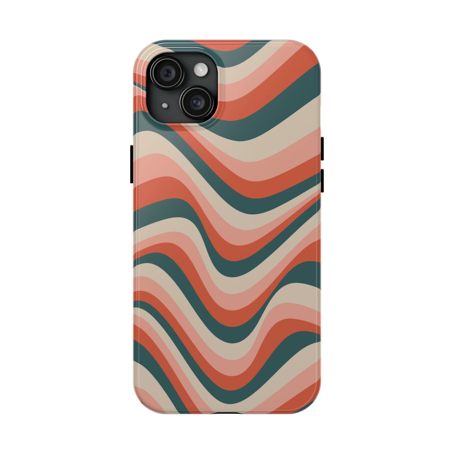 Groovy Waves iPhone Case – Retro 70s-Inspired Stripes in Coral, Cream, and Teal