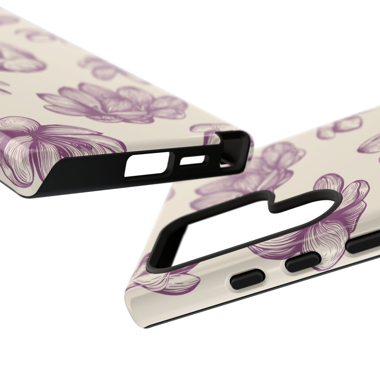 Vintage Botanical Floral Tough Samsung Galaxy  Case – Hand-Drawn Purple Flowers, Shockproof Design