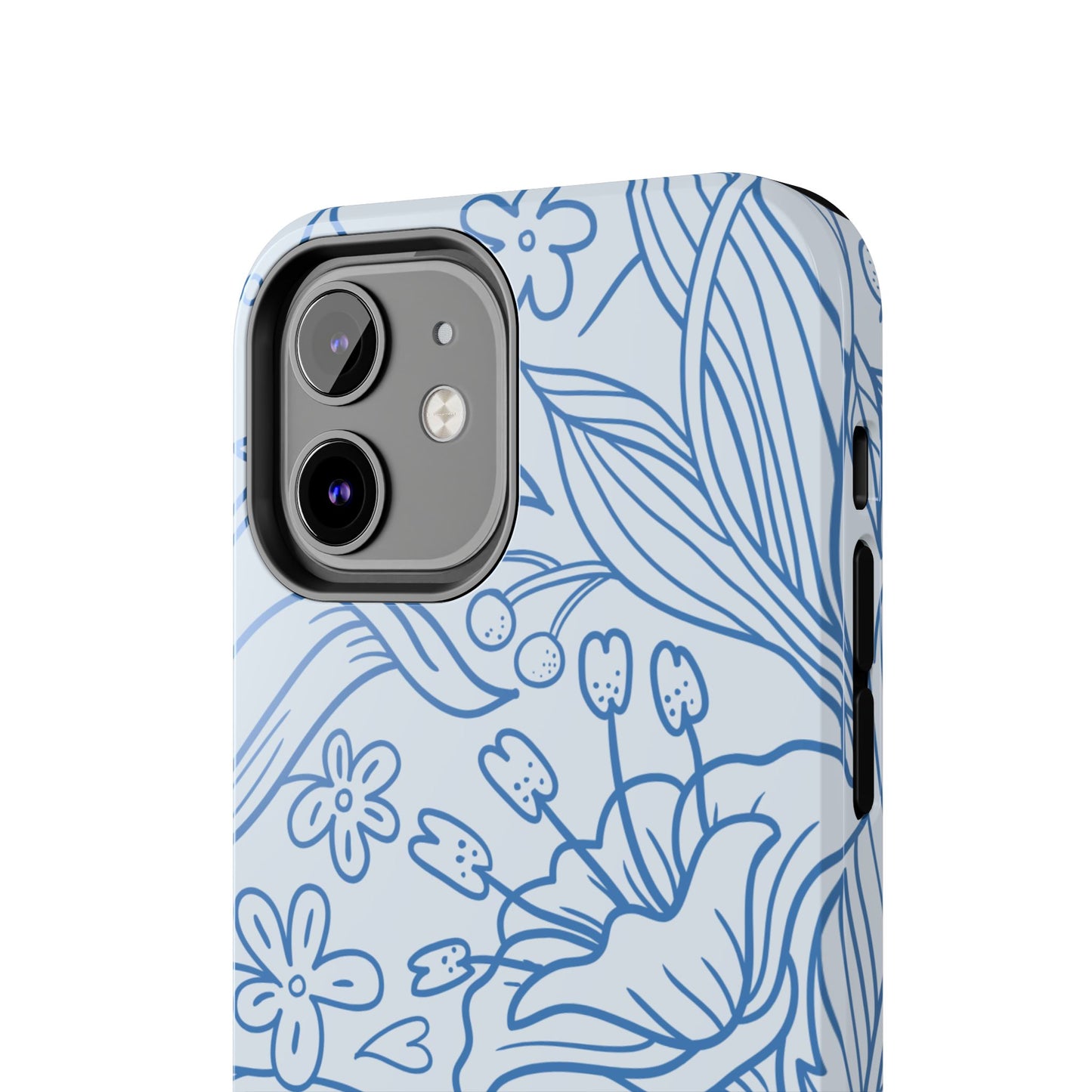 Dusty Blue Floral Line Art Tough iPhone Case – Minimalist Botanical Design with Dual-Layer Protection