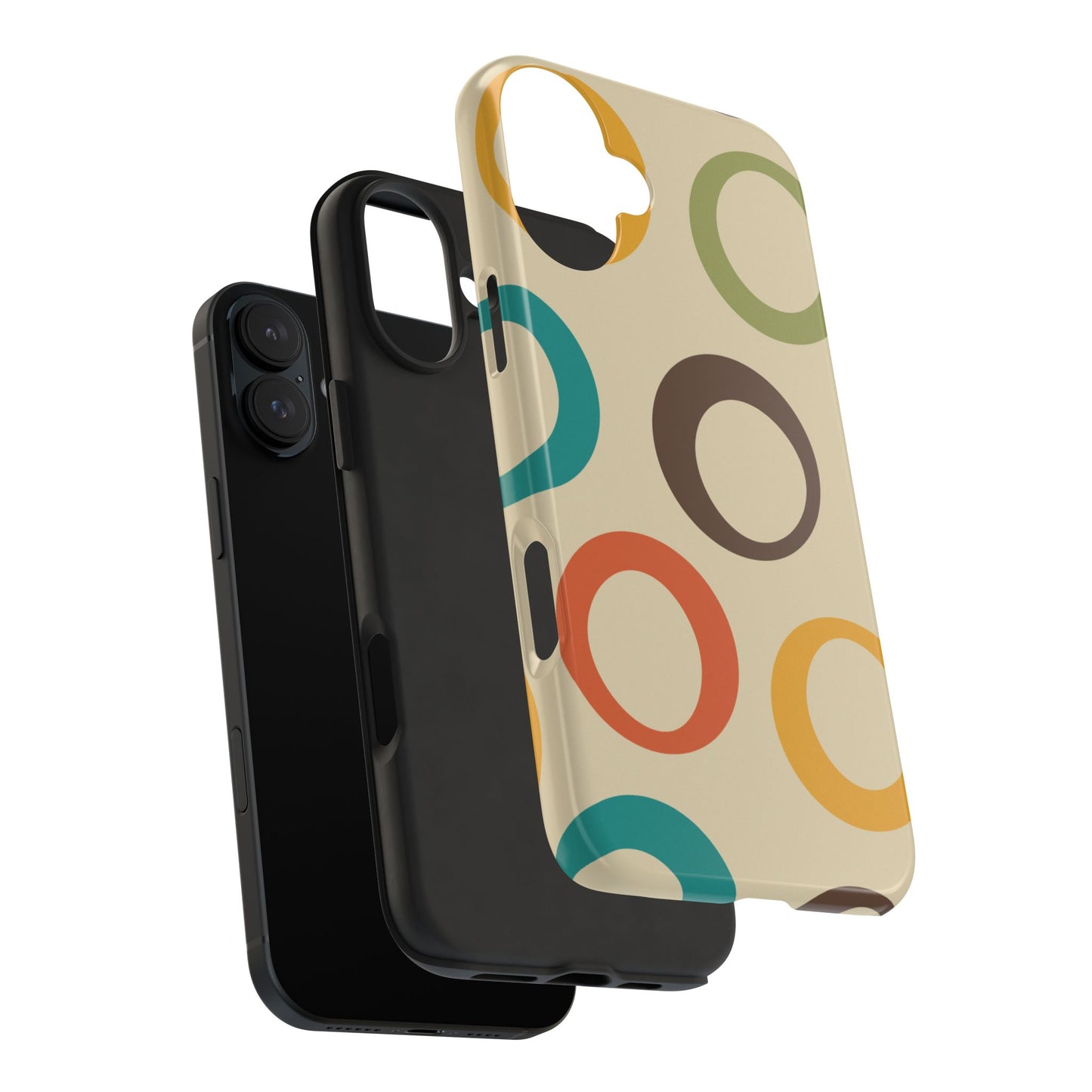 Retro Colorful Rings iPhone Case – Shockproof, Matte Finish, Dual-Layer Protection