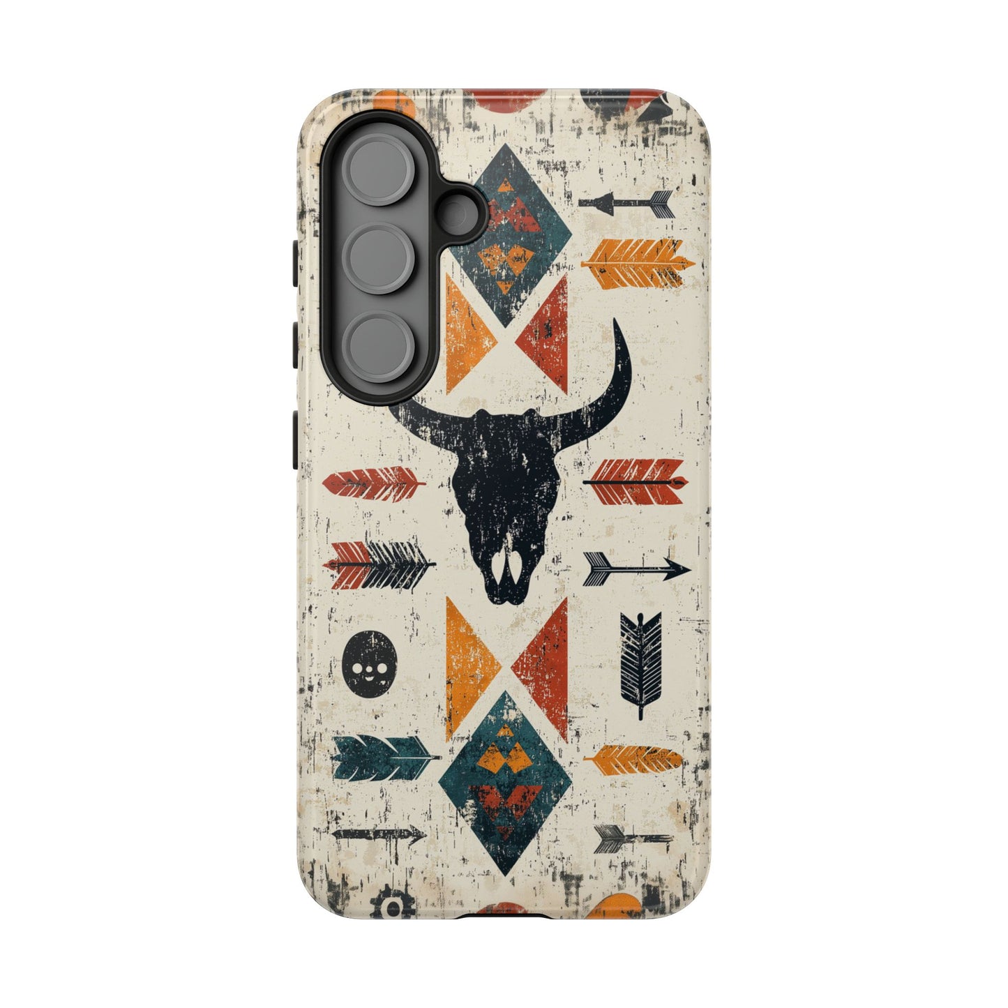 Tribal Bull Skull & Arrows Tough Samsung Galaxy Case – Rustic Western Design, Dual-Layer Protection