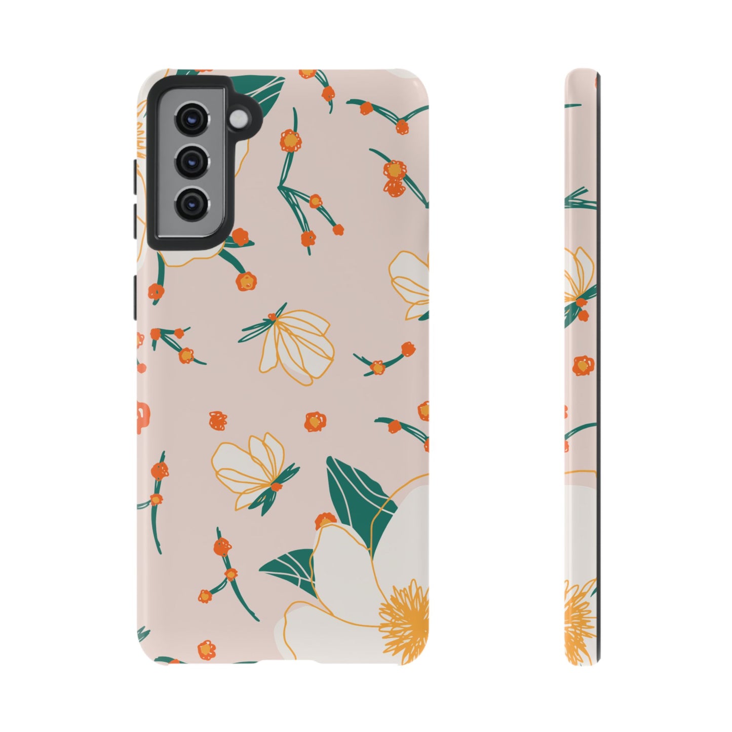Elegant Magnolia Blossom Tough Samsung Galaxy Case – Soft Blush Background, Shock-Resistant Design