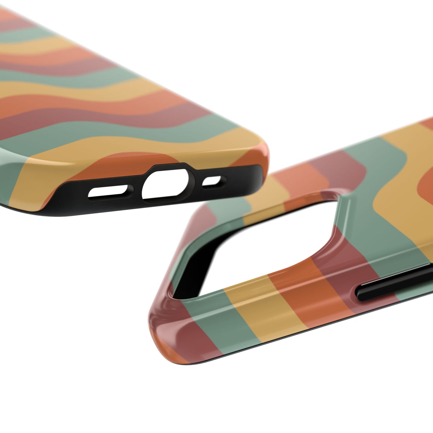 Retro Vibe Wavy Stripes iPhone Case – 70s-Inspired in Teal, Orange, and Rust